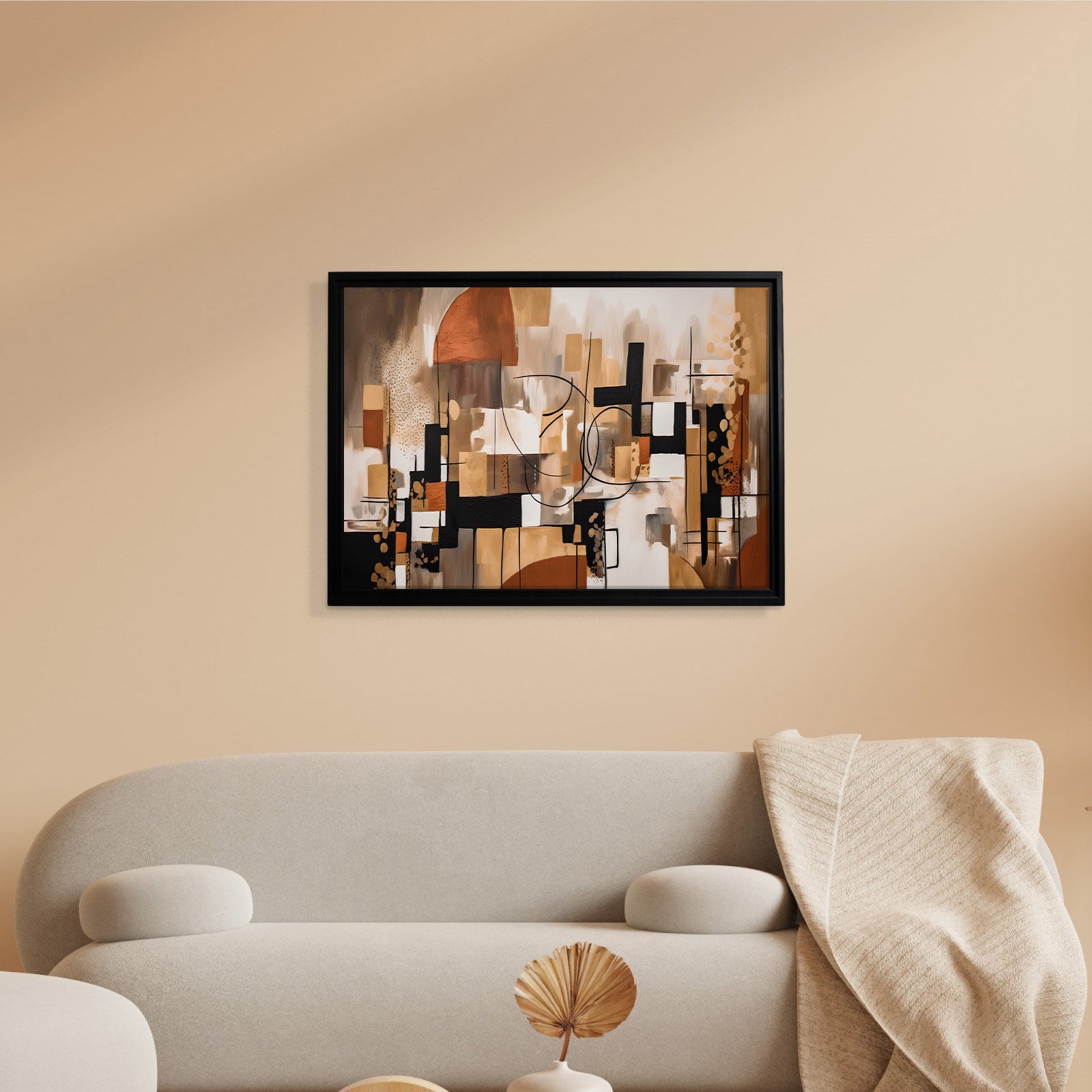 Bohem Denge – Siyah, Terracotta ve Gold Tonlarda Soyut Tablo