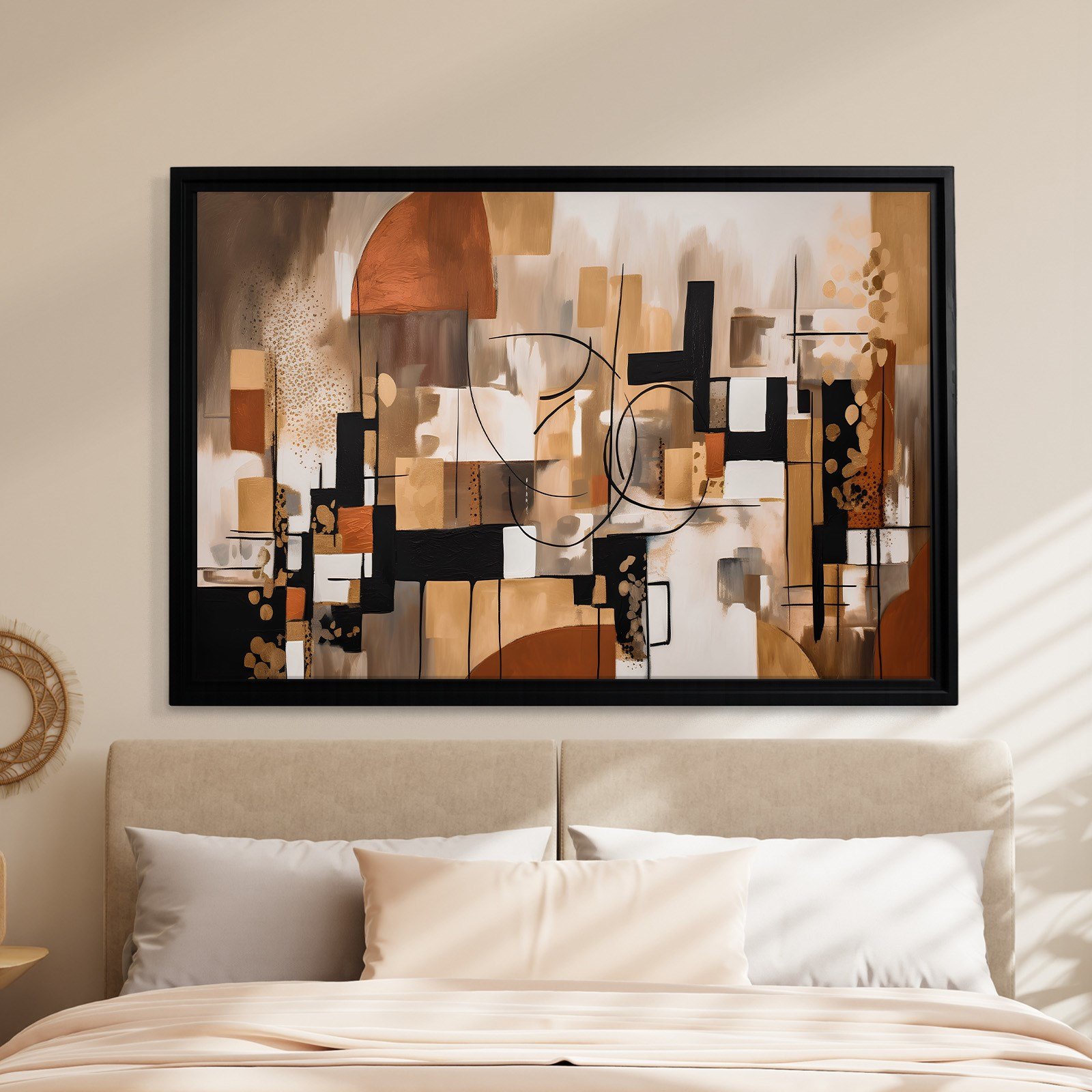 Bohem Denge – Siyah, Terracotta ve Gold Tonlarda Soyut Tablo