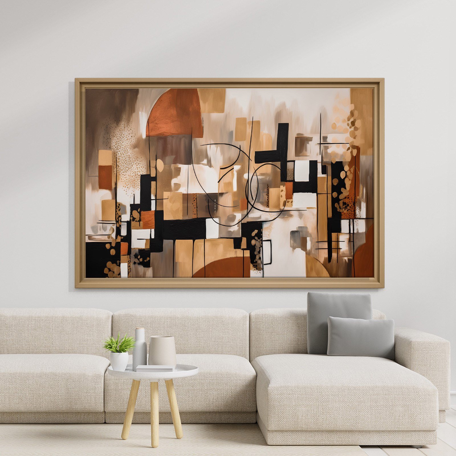 Bohem Denge – Siyah, Terracotta ve Gold Tonlarda Soyut Tablo