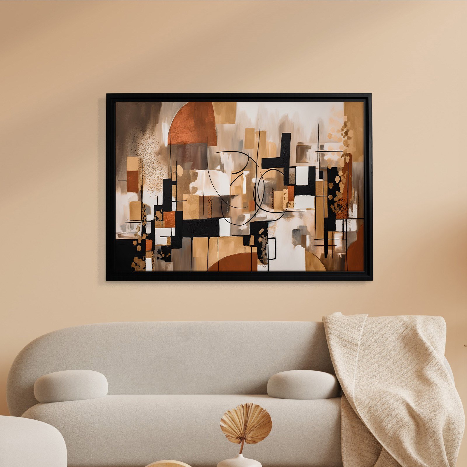 Bohem Denge – Siyah, Terracotta ve Gold Tonlarda Soyut Tablo