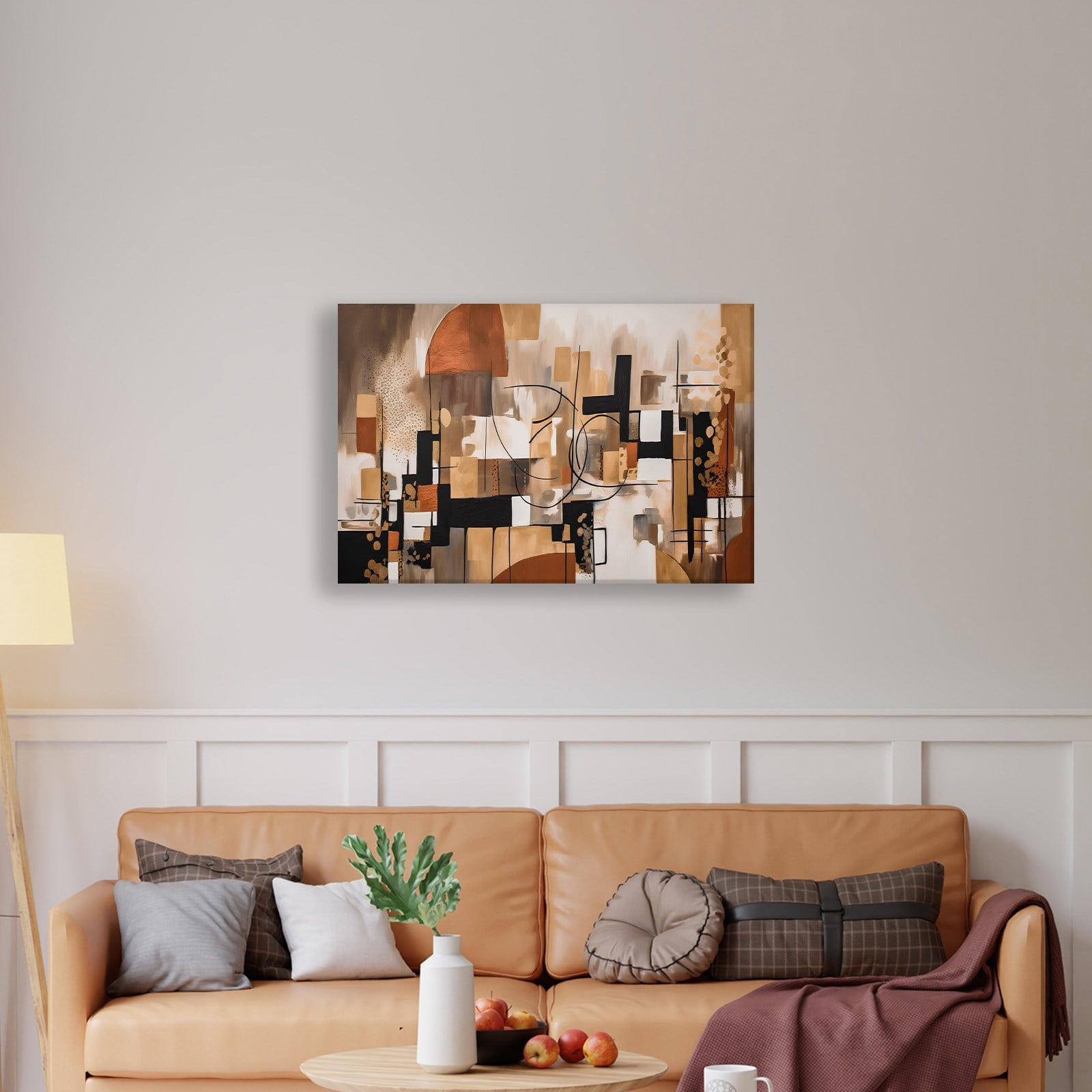 Bohem Denge – Siyah, Terracotta ve Gold Tonlarda Soyut Tablo