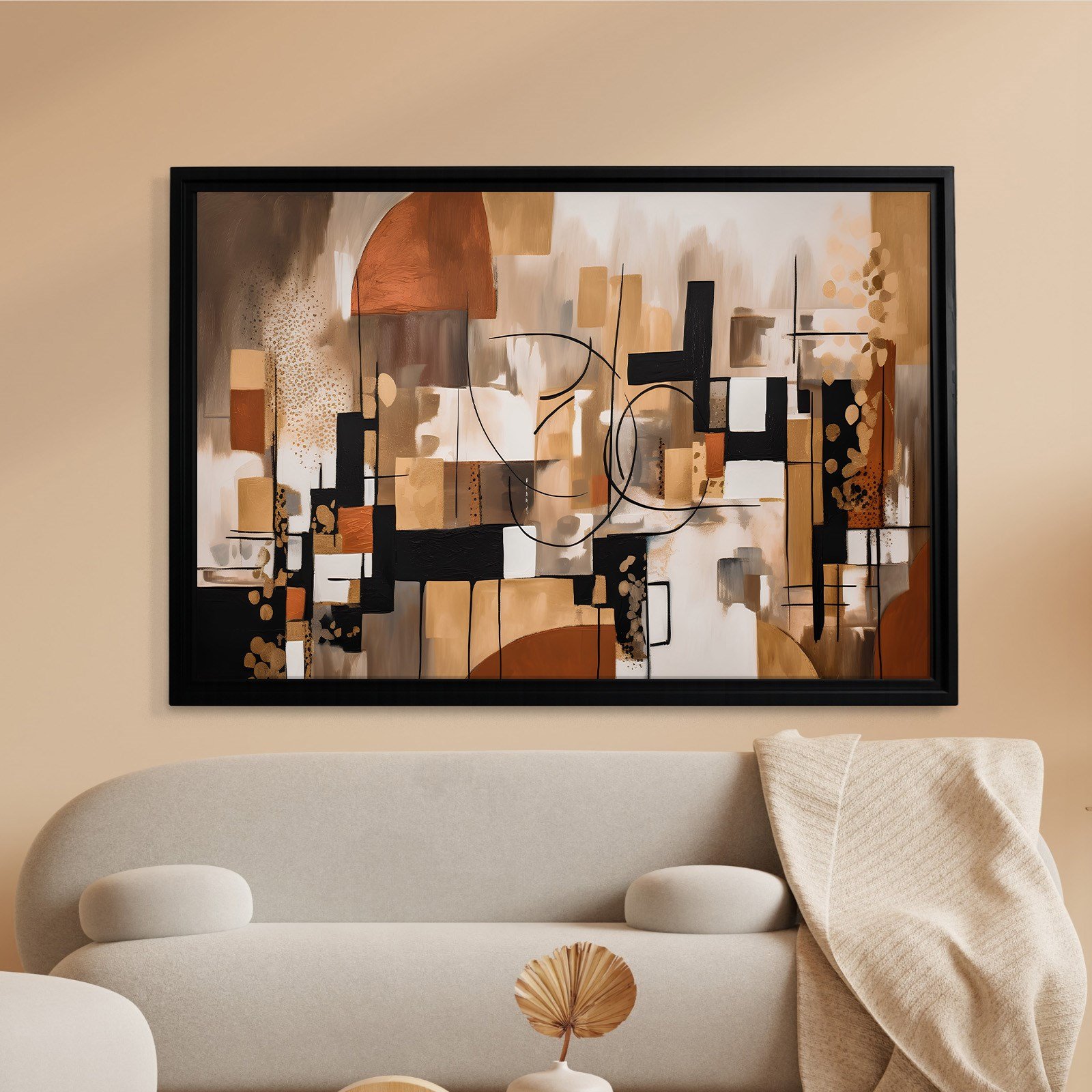 Bohem Denge – Siyah, Terracotta ve Gold Tonlarda Soyut Tablo