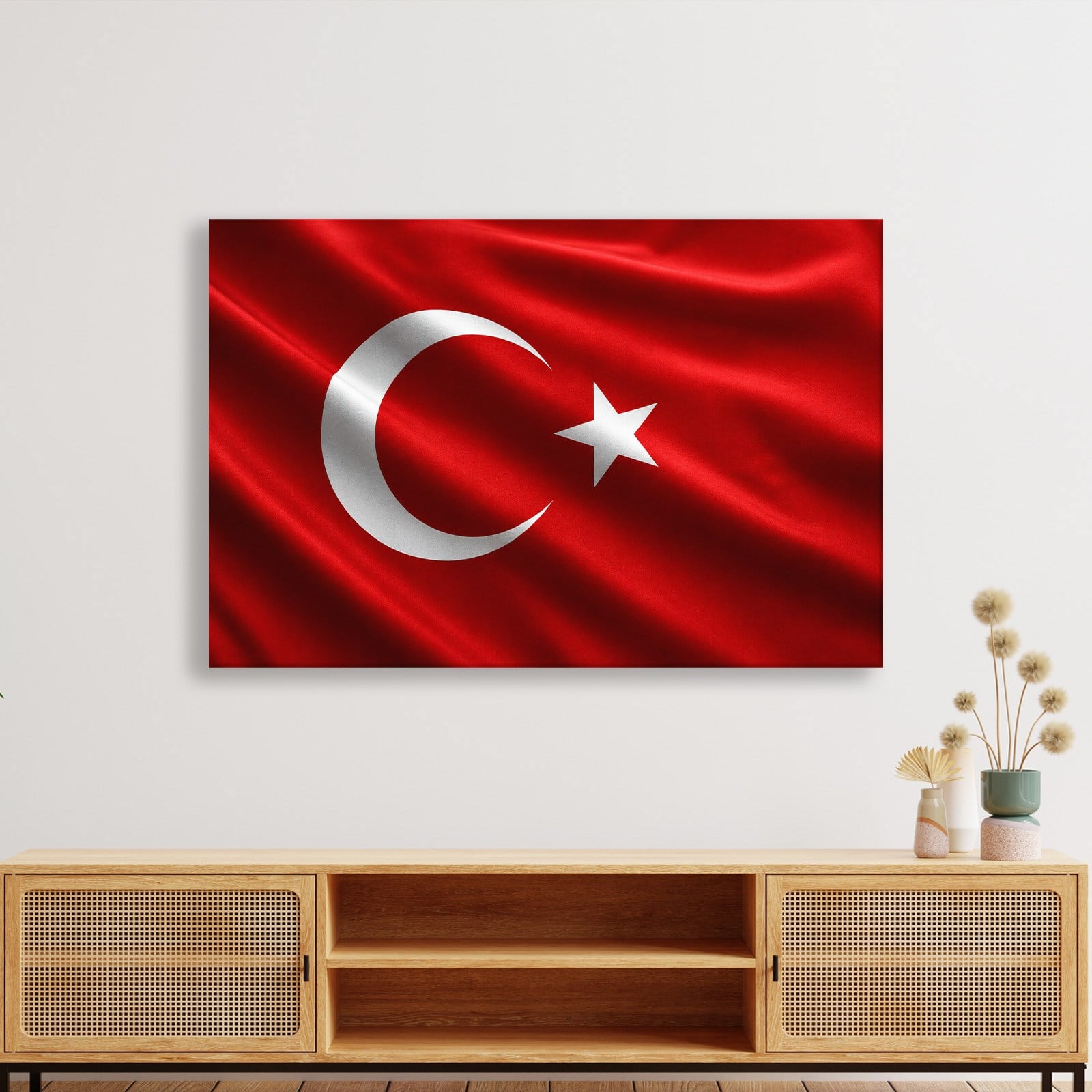 Dalgalanan Türk Bayrağı Kanvas Tablo | Premium Ay Yıldız Duvar Dekoru