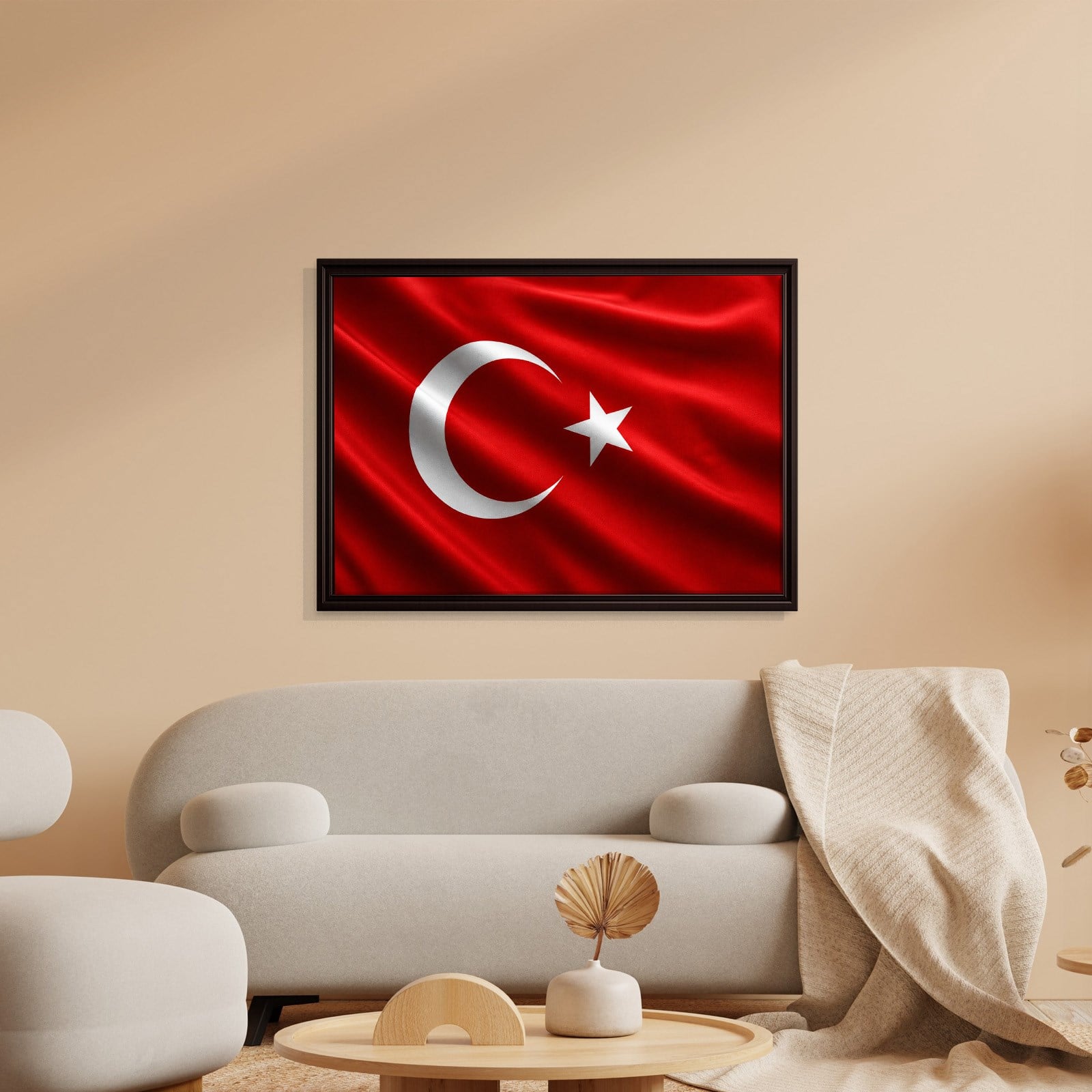 Dalgalanan Türk Bayrağı Kanvas Tablo | Premium Ay Yıldız Duvar Dekoru