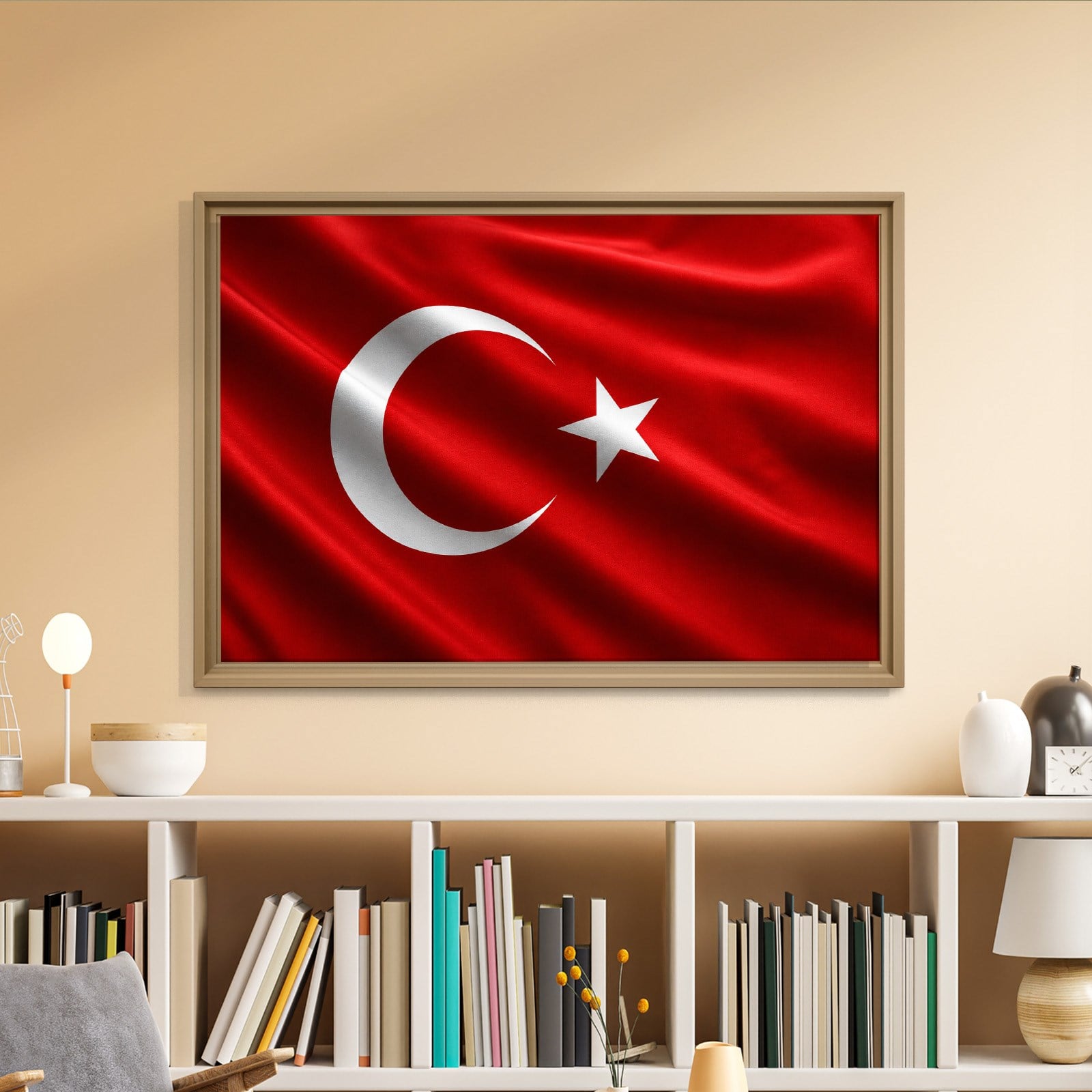 Dalgalanan Türk Bayrağı Kanvas Tablo | Premium Ay Yıldız Duvar Dekoru