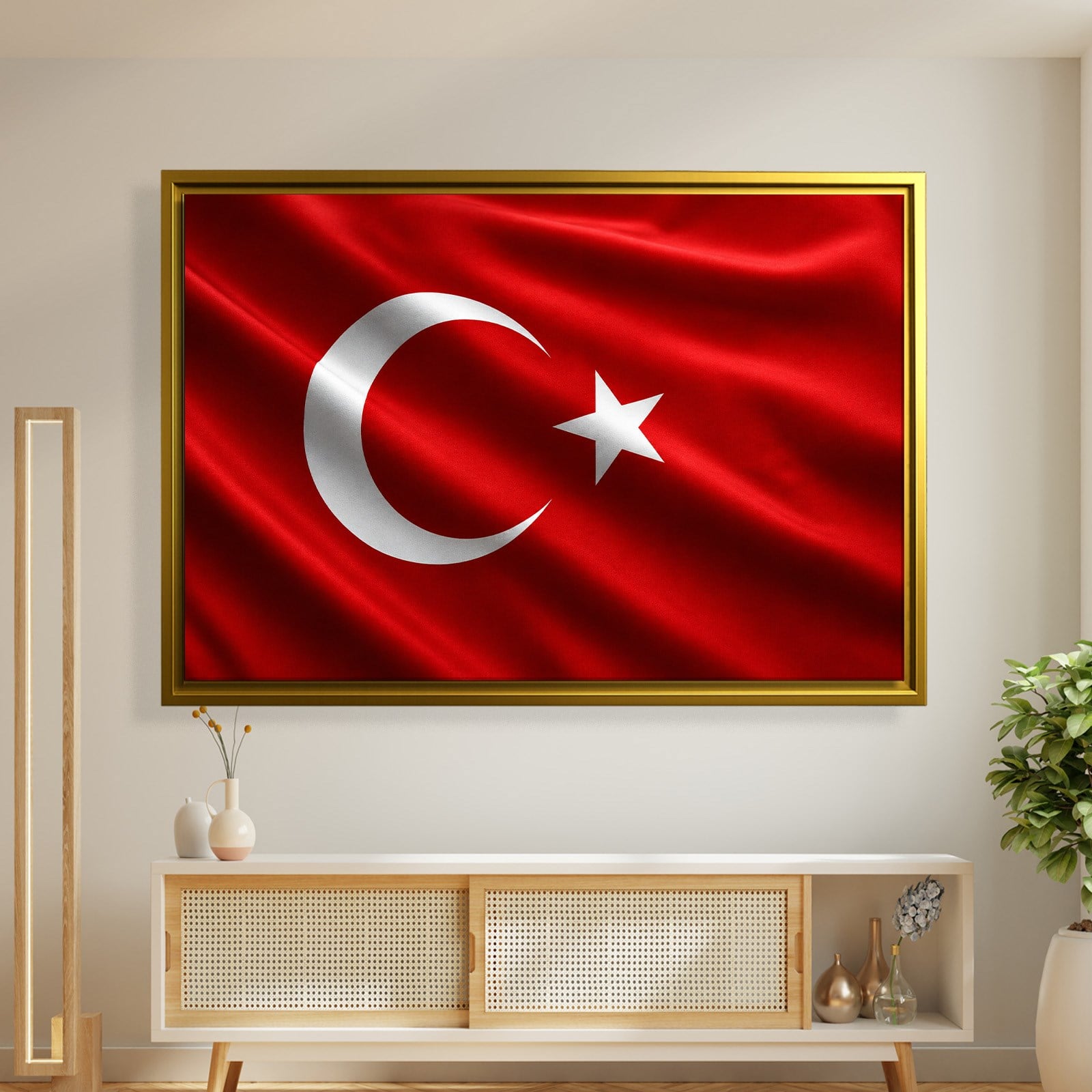 Dalgalanan Türk Bayrağı Kanvas Tablo | Premium Ay Yıldız Duvar Dekoru