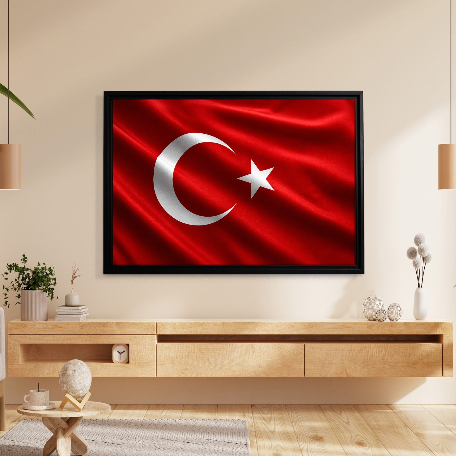 Dalgalanan Türk Bayrağı Kanvas Tablo | Premium Ay Yıldız Duvar Dekoru