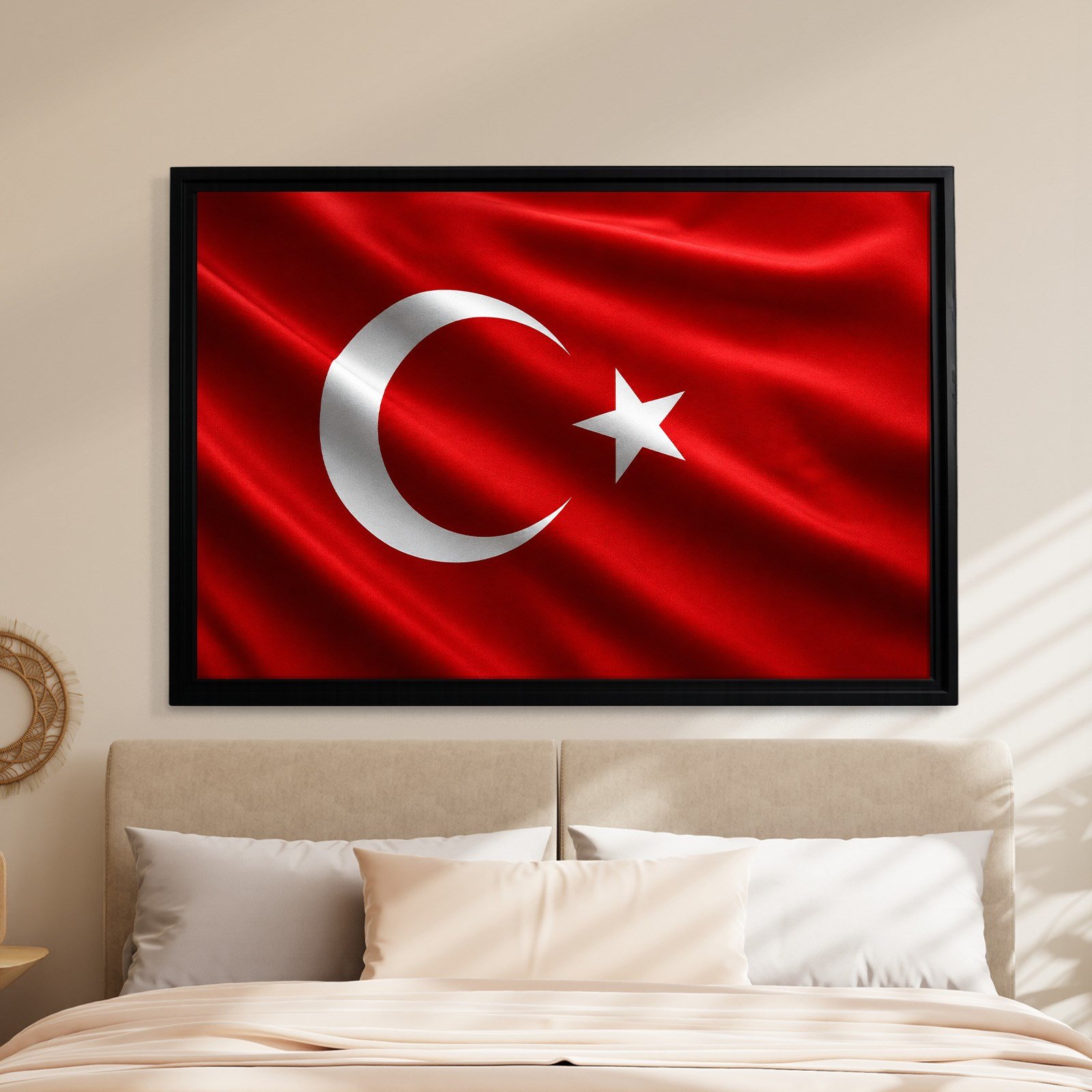 Dalgalanan Türk Bayrağı Kanvas Tablo | Premium Ay Yıldız Duvar Dekoru