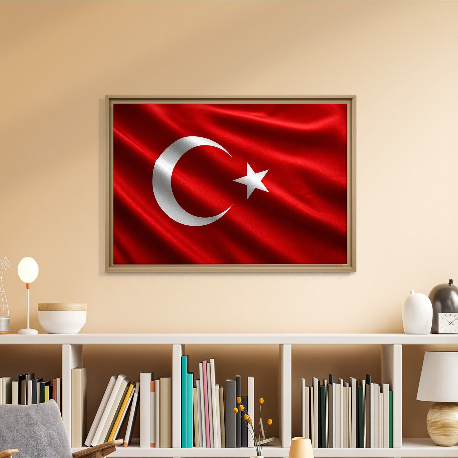 Dalgalanan Türk Bayrağı Kanvas Tablo | Premium Ay Yıldız Duvar Dekoru