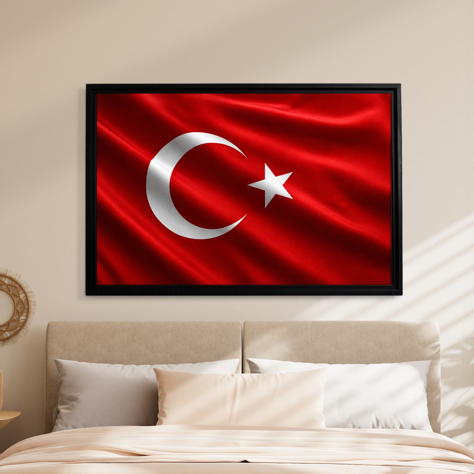 Dalgalanan Türk Bayrağı Kanvas Tablo | Premium Ay Yıldız Duvar Dekoru