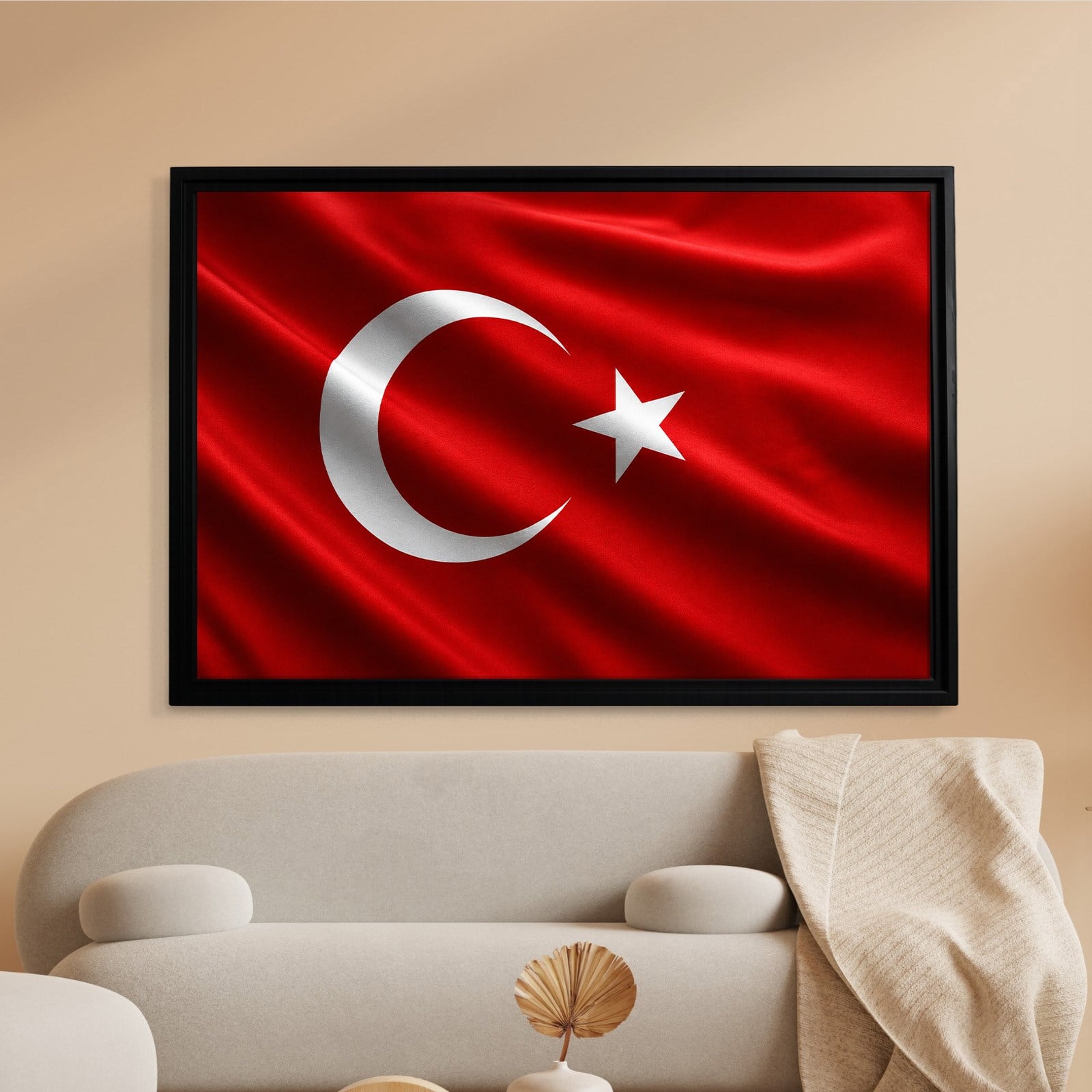 Dalgalanan Türk Bayrağı Kanvas Tablo | Premium Ay Yıldız Duvar Dekoru
