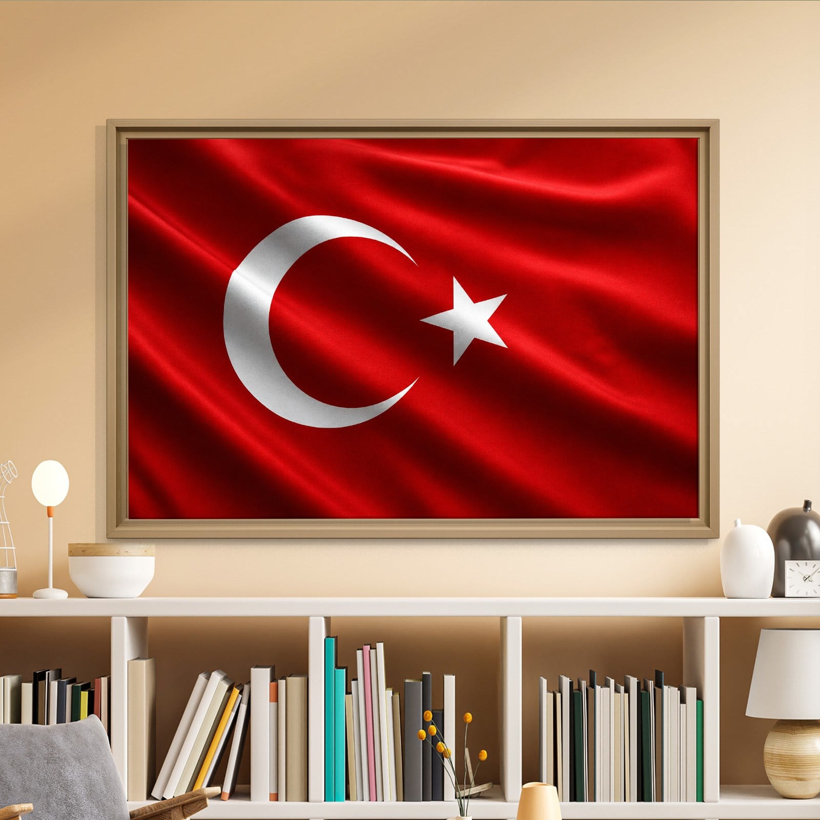 Dalgalanan Türk Bayrağı Kanvas Tablo | Premium Ay Yıldız Duvar Dekoru