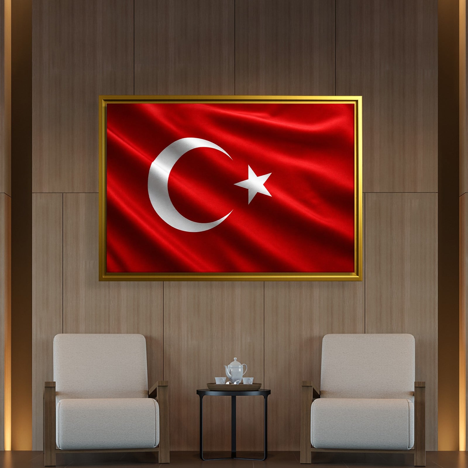 Dalgalanan Türk Bayrağı Kanvas Tablo | Premium Ay Yıldız Duvar Dekoru