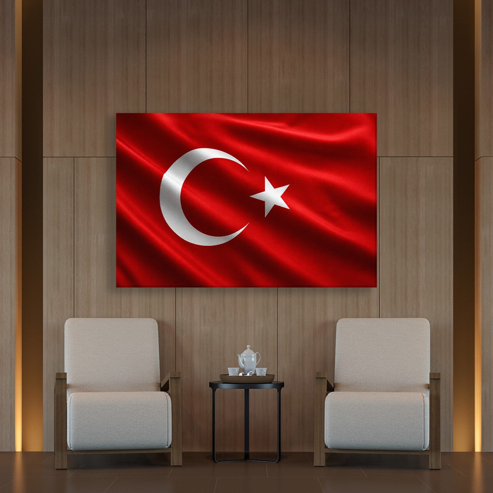 Dalgalanan Türk Bayrağı Kanvas Tablo | Premium Ay Yıldız Duvar Dekoru