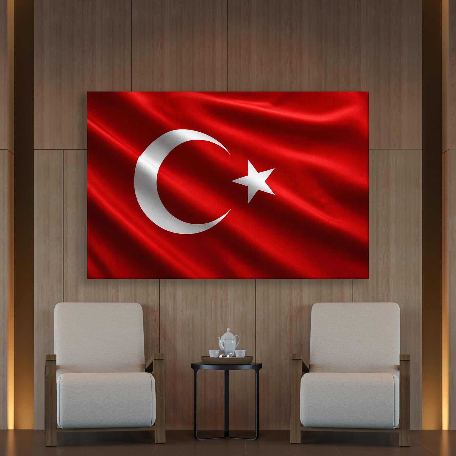 Dalgalanan Türk Bayrağı Kanvas Tablo | Premium Ay Yıldız Duvar Dekoru