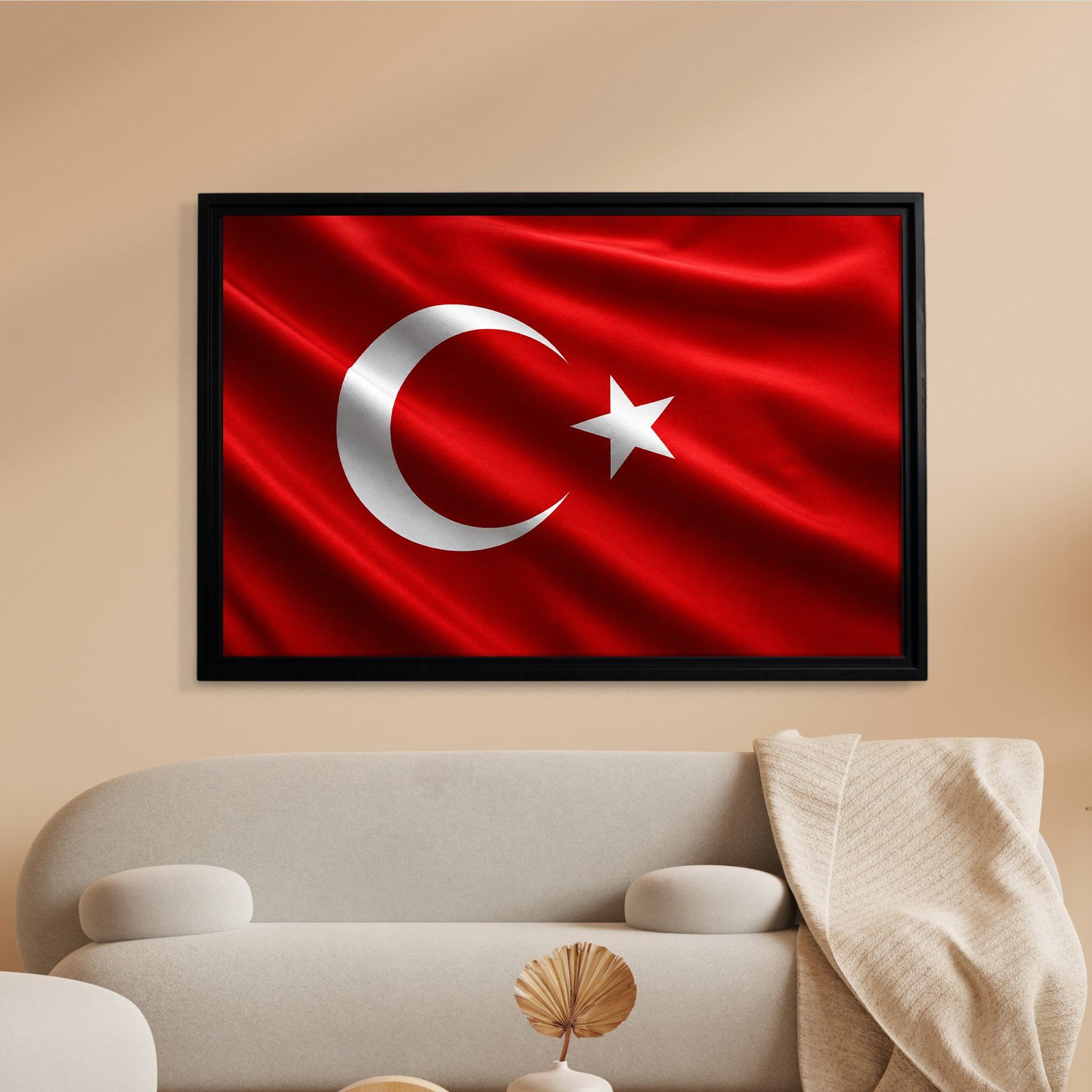 Dalgalanan Türk Bayrağı Kanvas Tablo | Premium Ay Yıldız Duvar Dekoru