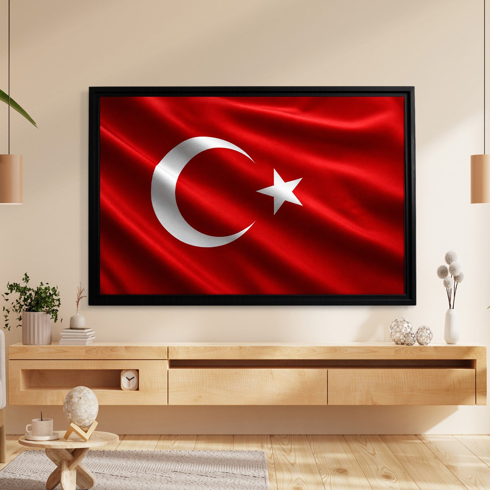Dalgalanan Türk Bayrağı Kanvas Tablo | Premium Ay Yıldız Duvar Dekoru