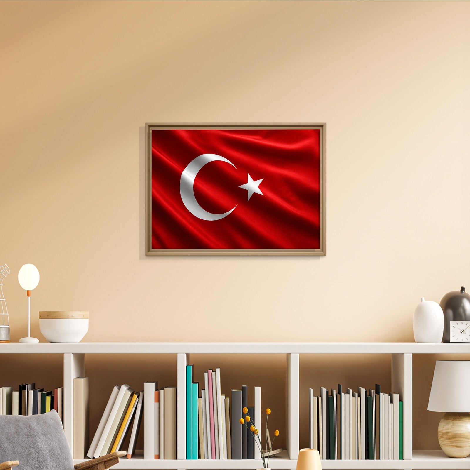 Dalgalanan Türk Bayrağı Kanvas Tablo | Premium Ay Yıldız Duvar Dekoru