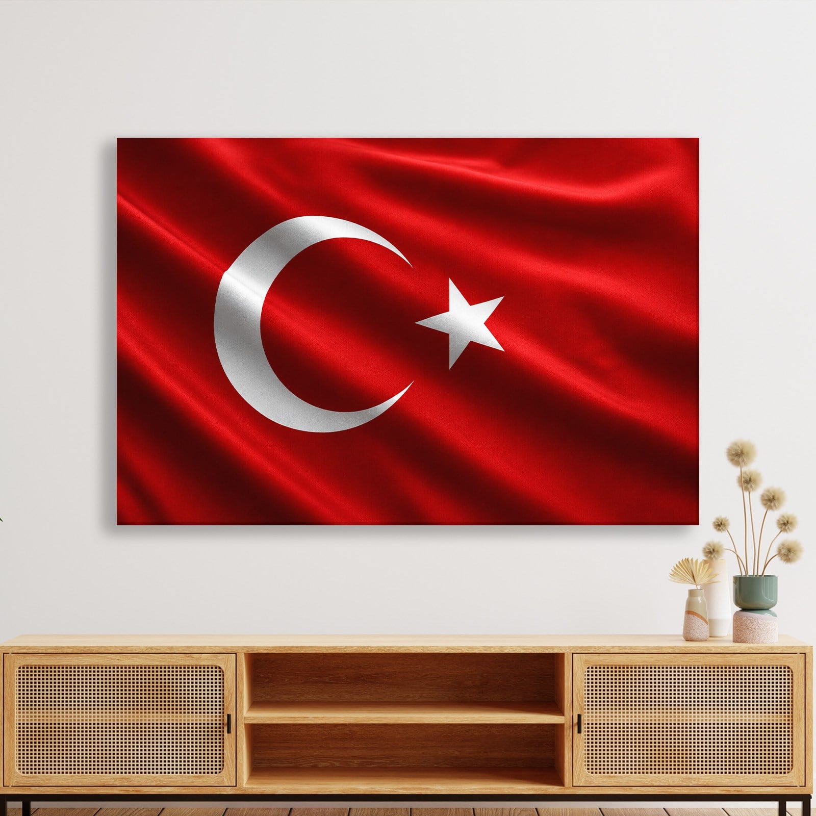 Dalgalanan Türk Bayrağı Kanvas Tablo | Premium Ay Yıldız Duvar Dekoru