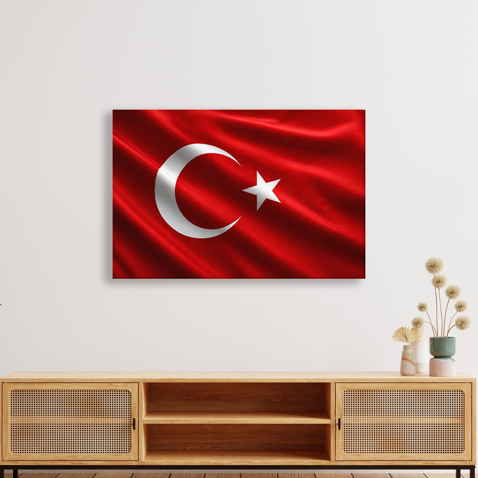 Dalgalanan Türk Bayrağı Kanvas Tablo | Premium Ay Yıldız Duvar Dekoru