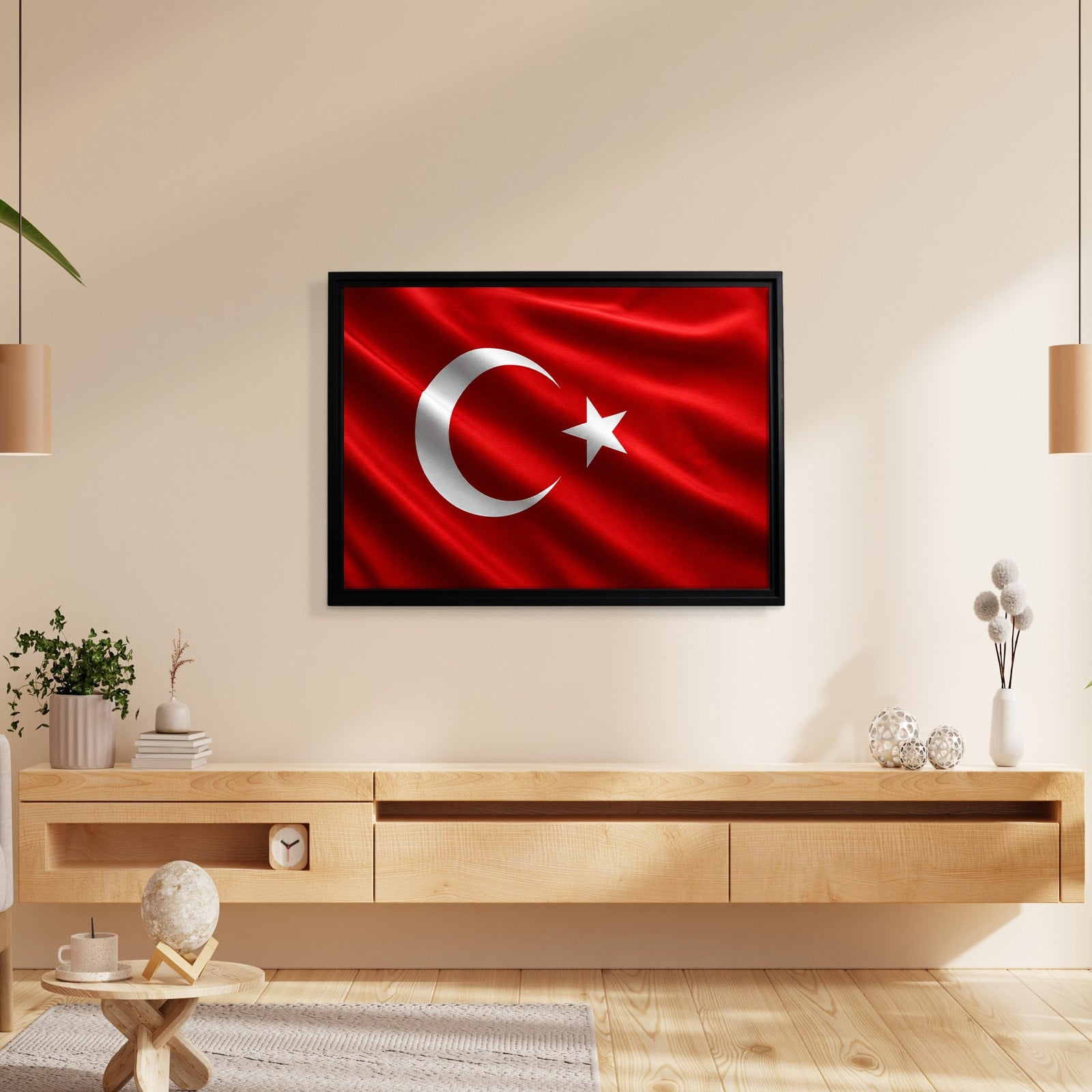 Dalgalanan Türk Bayrağı Kanvas Tablo | Premium Ay Yıldız Duvar Dekoru