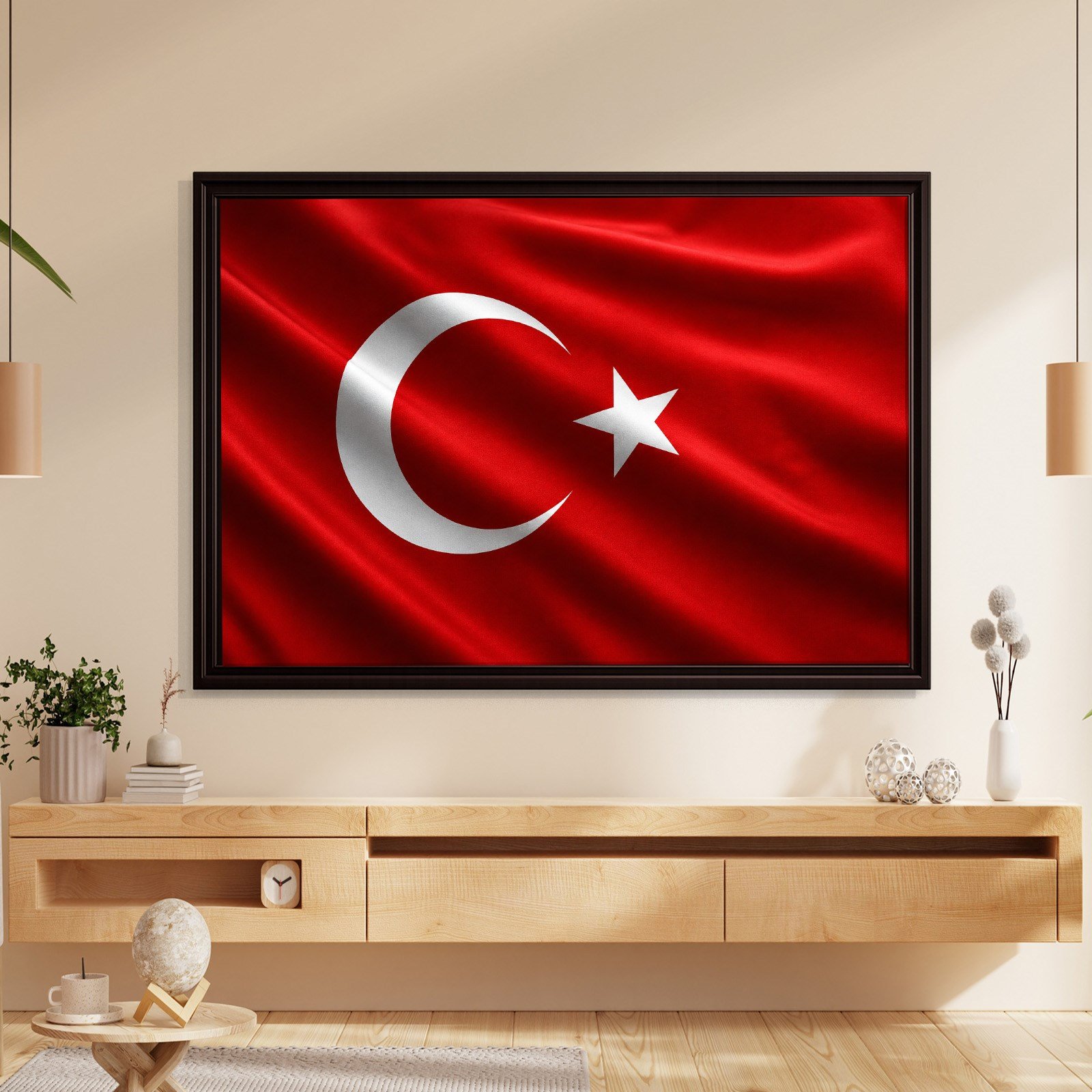 Dalgalanan Türk Bayrağı Kanvas Tablo | Premium Ay Yıldız Duvar Dekoru