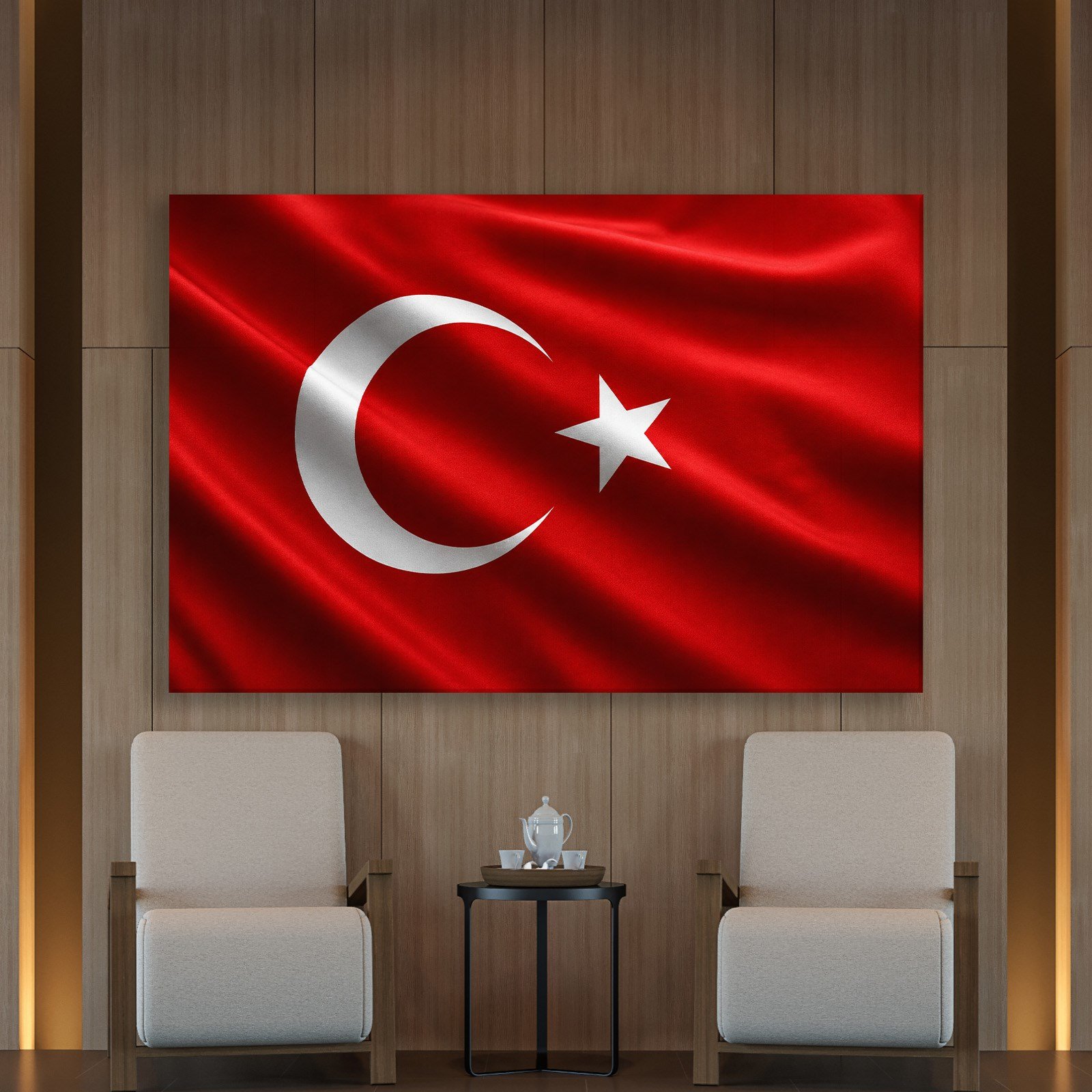Dalgalanan Türk Bayrağı Kanvas Tablo | Premium Ay Yıldız Duvar Dekoru
