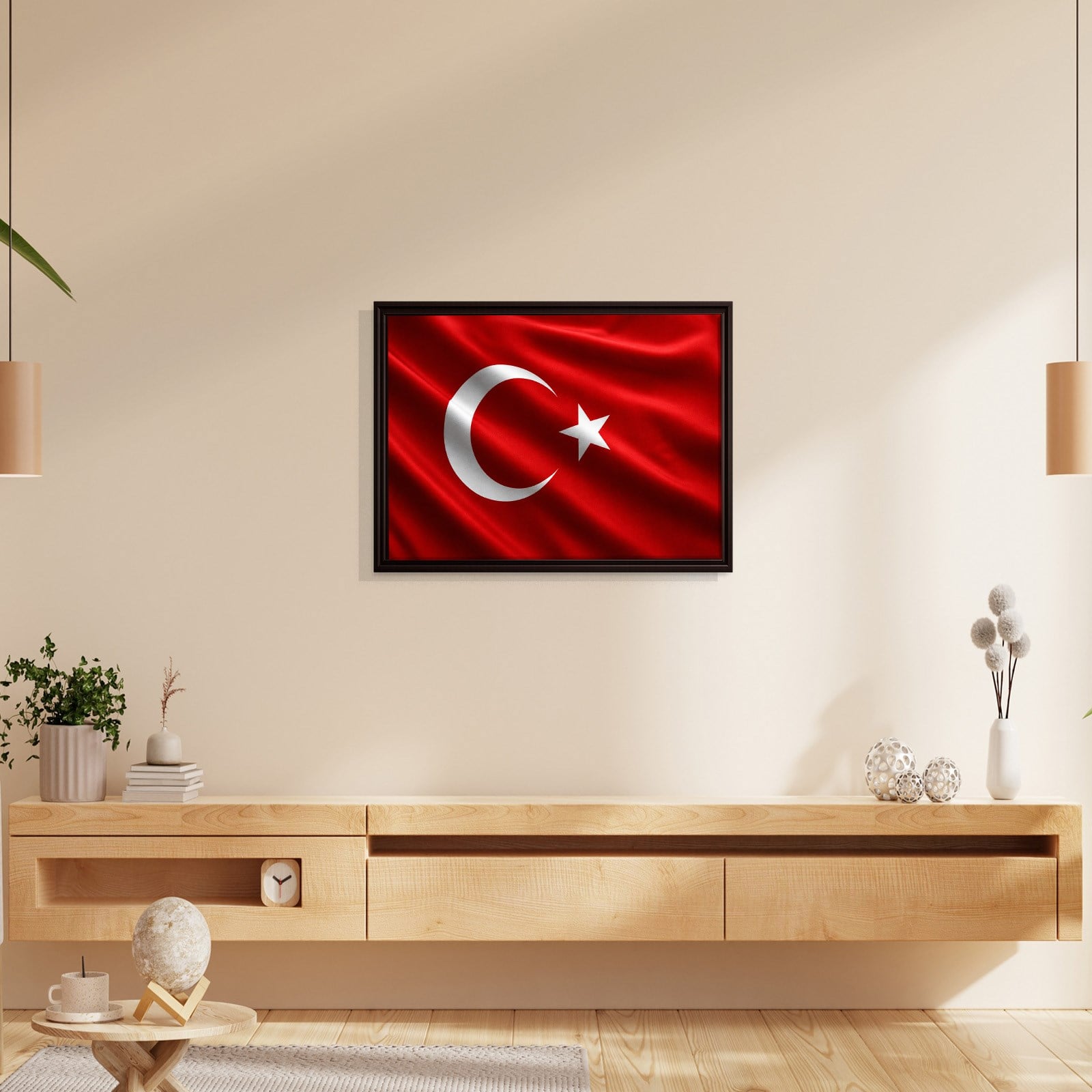 Dalgalanan Türk Bayrağı Kanvas Tablo | Premium Ay Yıldız Duvar Dekoru