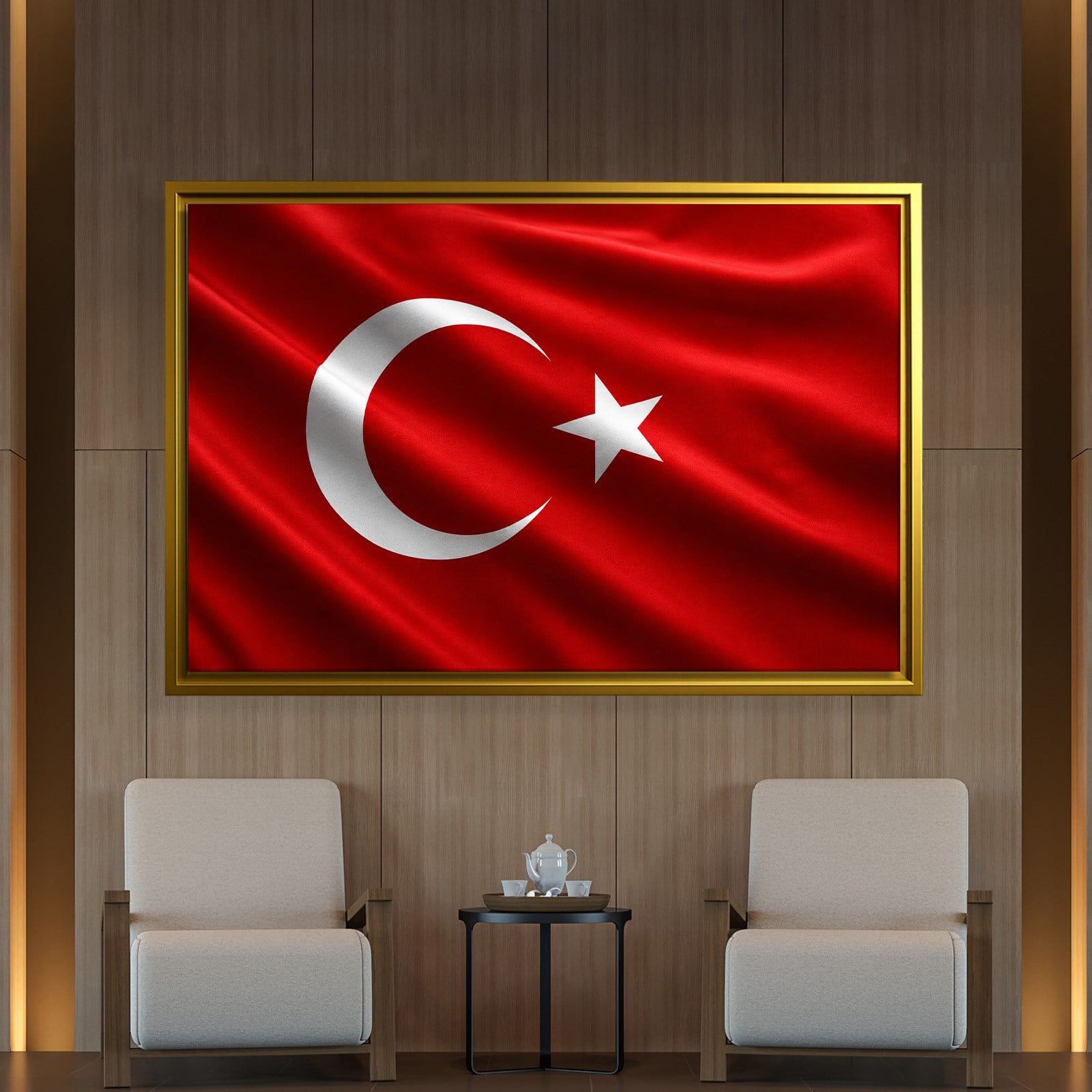 Dalgalanan Türk Bayrağı Kanvas Tablo | Premium Ay Yıldız Duvar Dekoru