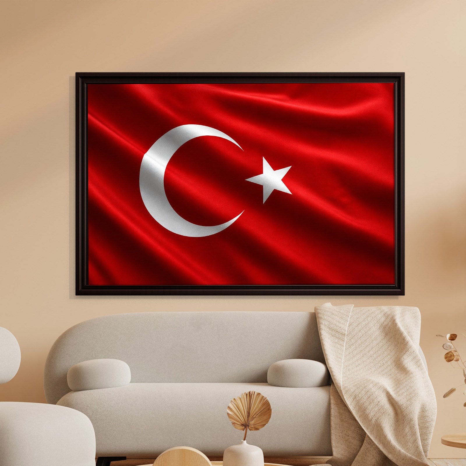 Dalgalanan Türk Bayrağı Kanvas Tablo | Premium Ay Yıldız Duvar Dekoru