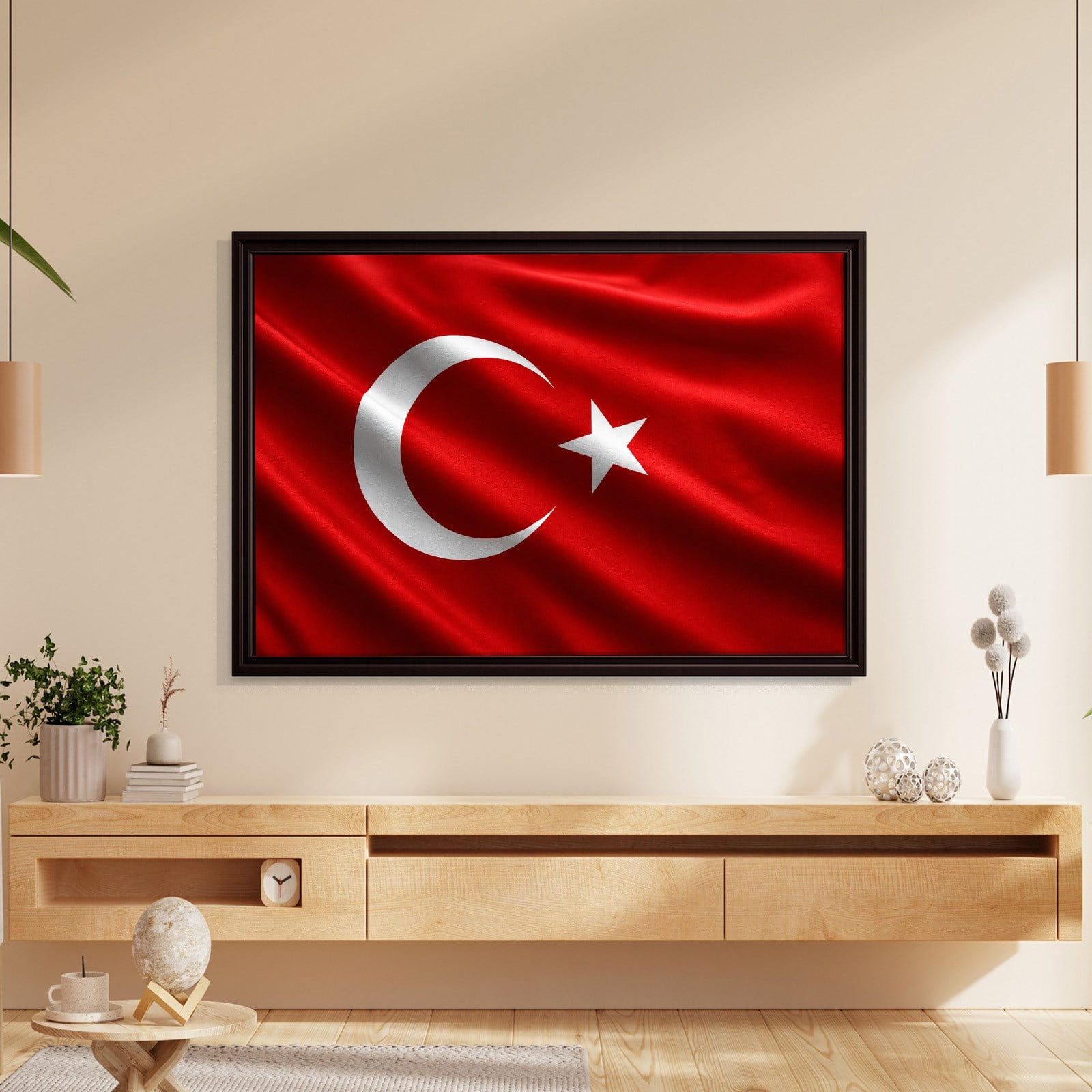 Dalgalanan Türk Bayrağı Kanvas Tablo | Premium Ay Yıldız Duvar Dekoru