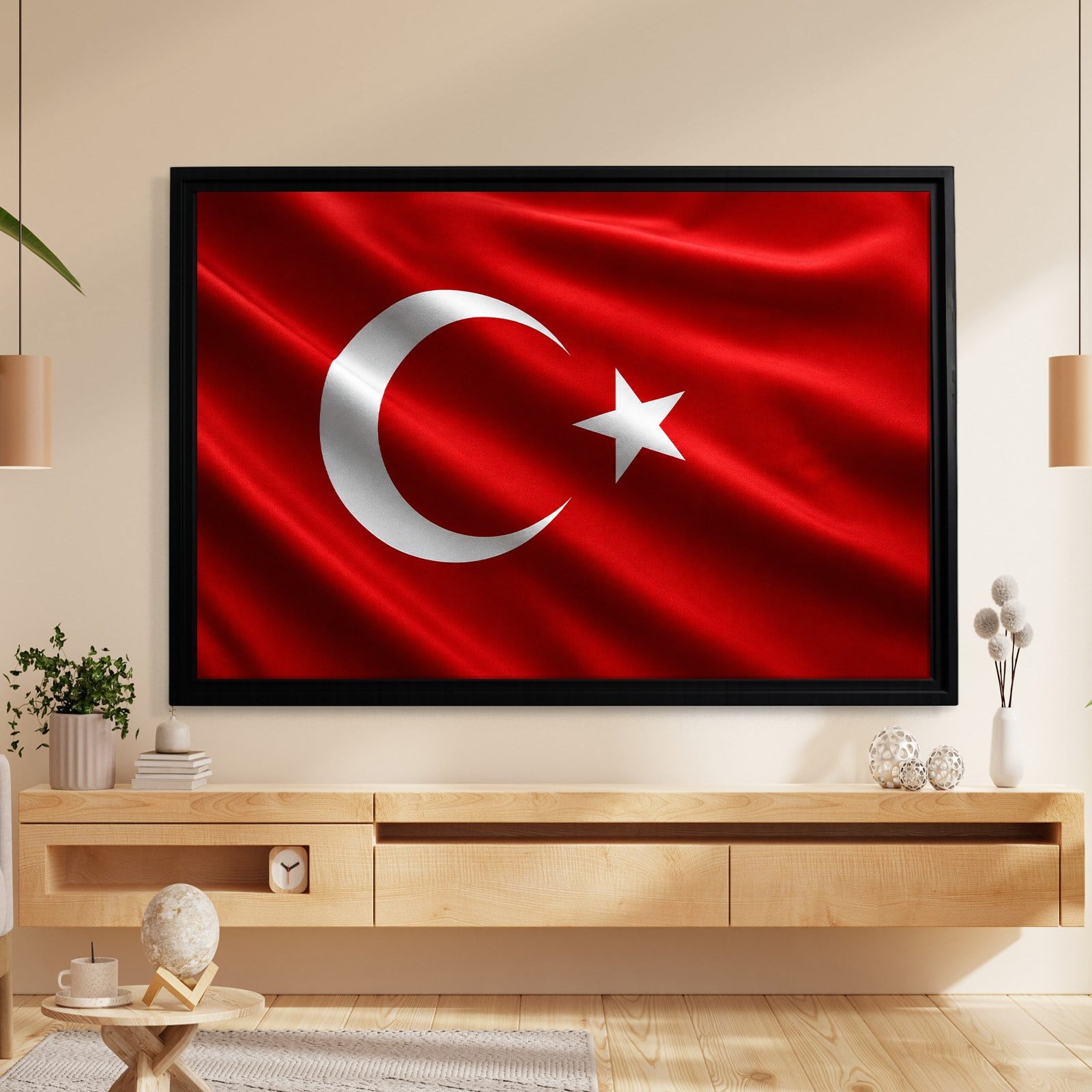Dalgalanan Türk Bayrağı Kanvas Tablo | Premium Ay Yıldız Duvar Dekoru