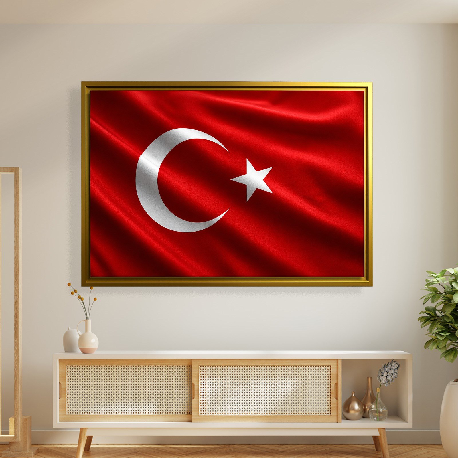 Dalgalanan Türk Bayrağı Kanvas Tablo | Premium Ay Yıldız Duvar Dekoru