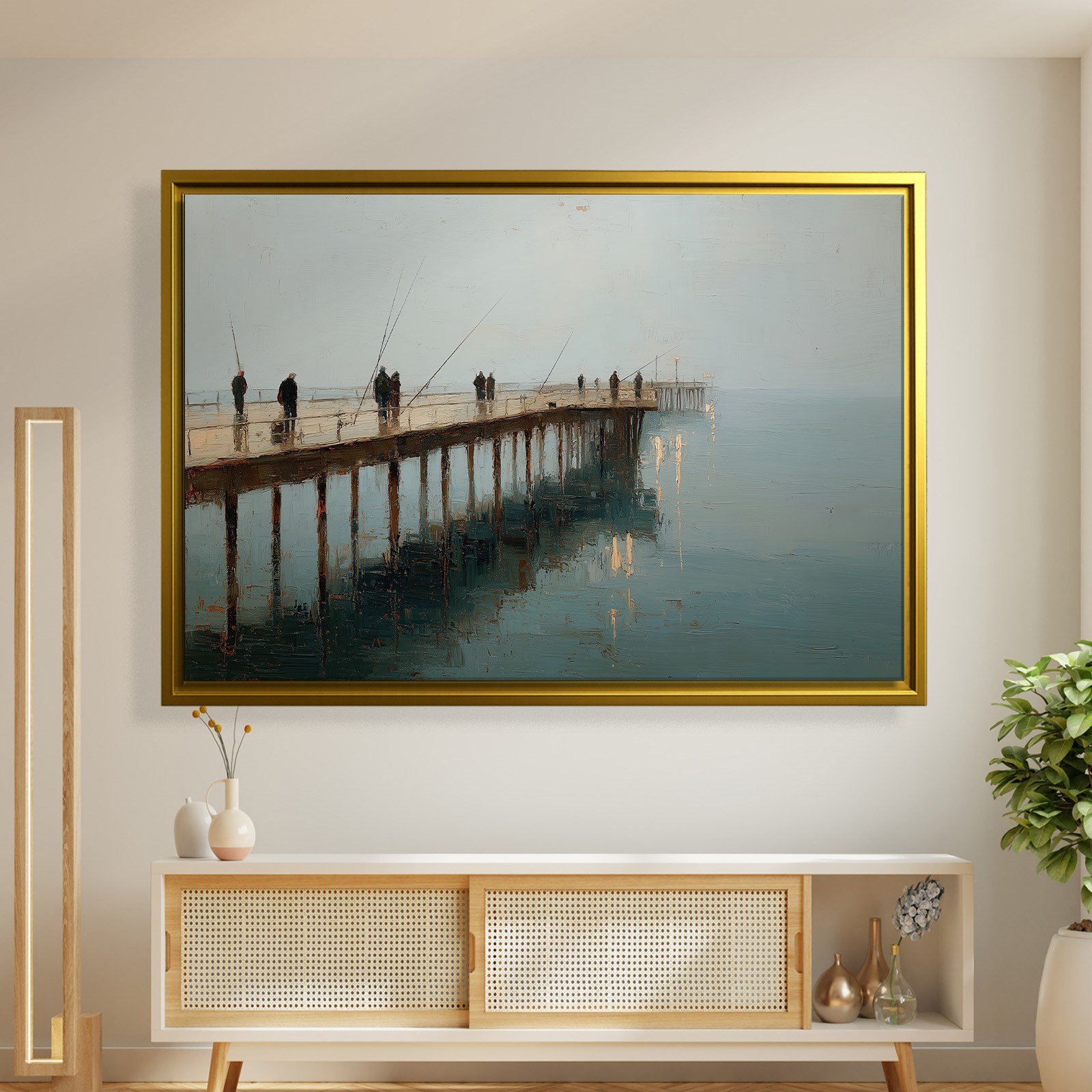 Deniz Kenarında Huzur – İskelede Balıkçılar Kanvas Tablo