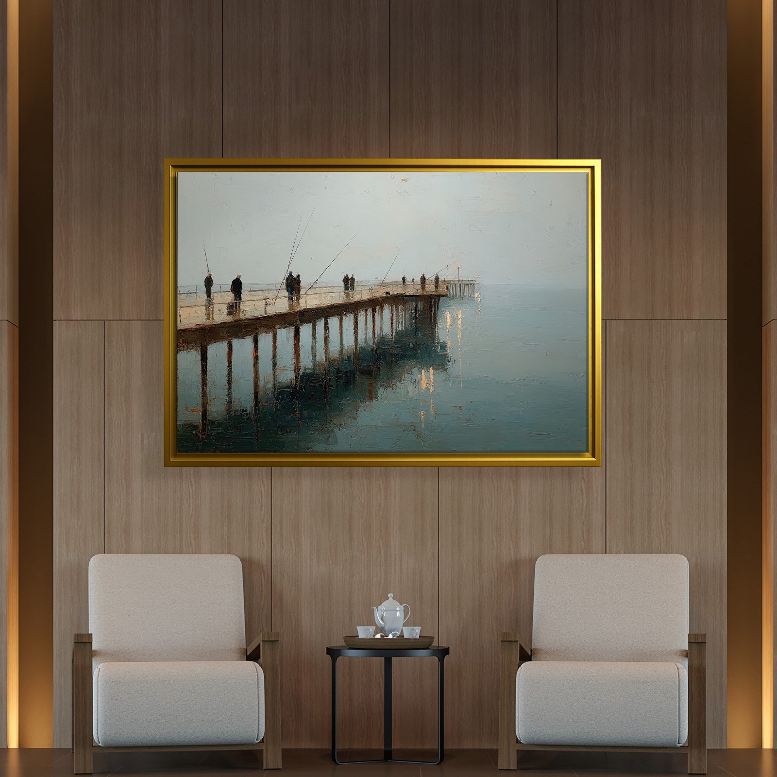 Deniz Kenarında Huzur – İskelede Balıkçılar Kanvas Tablo