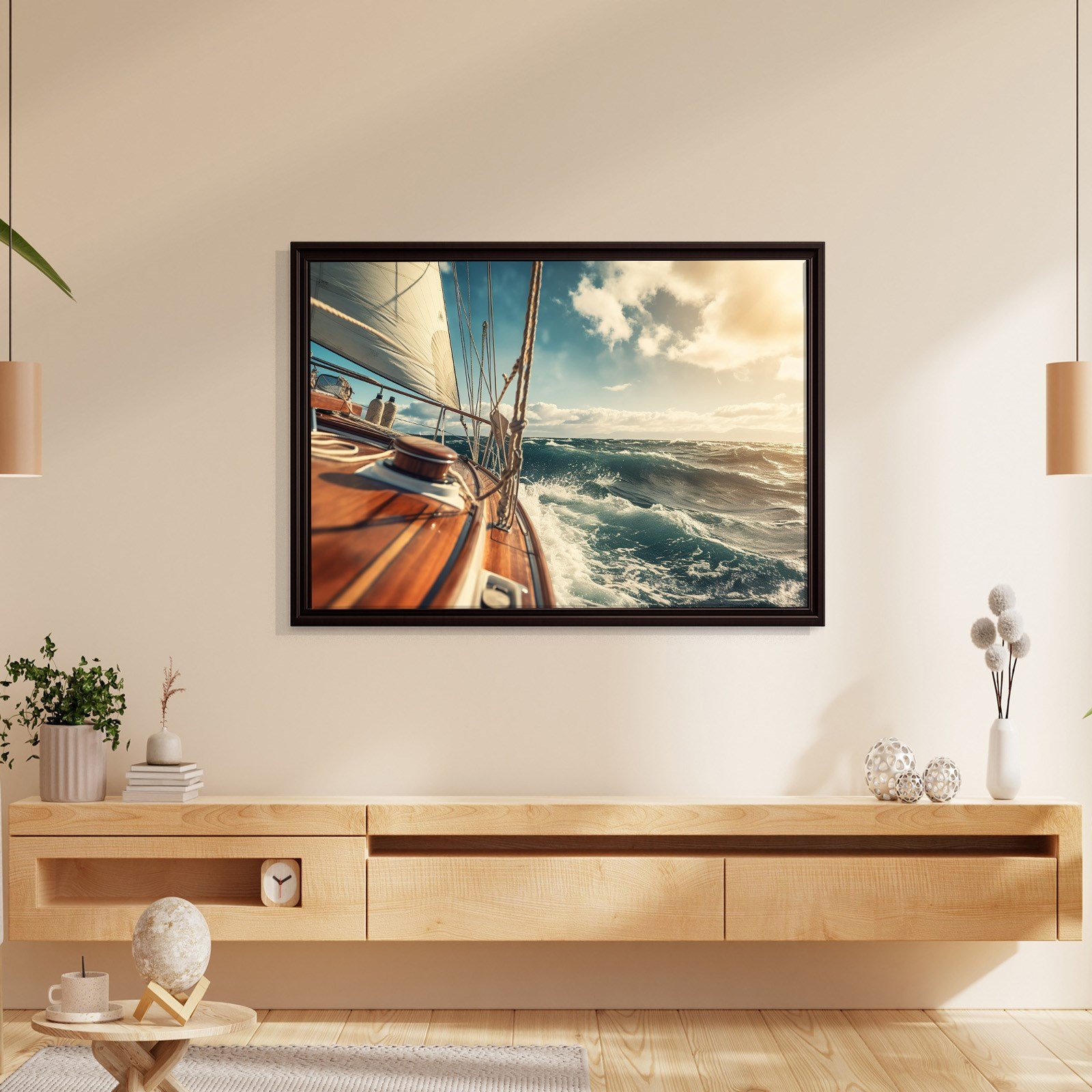 Deniz Manzarası Yelkenli Tekne Canvas Duvar Tablosu – Deniz Temalı Dekoratif Tablo