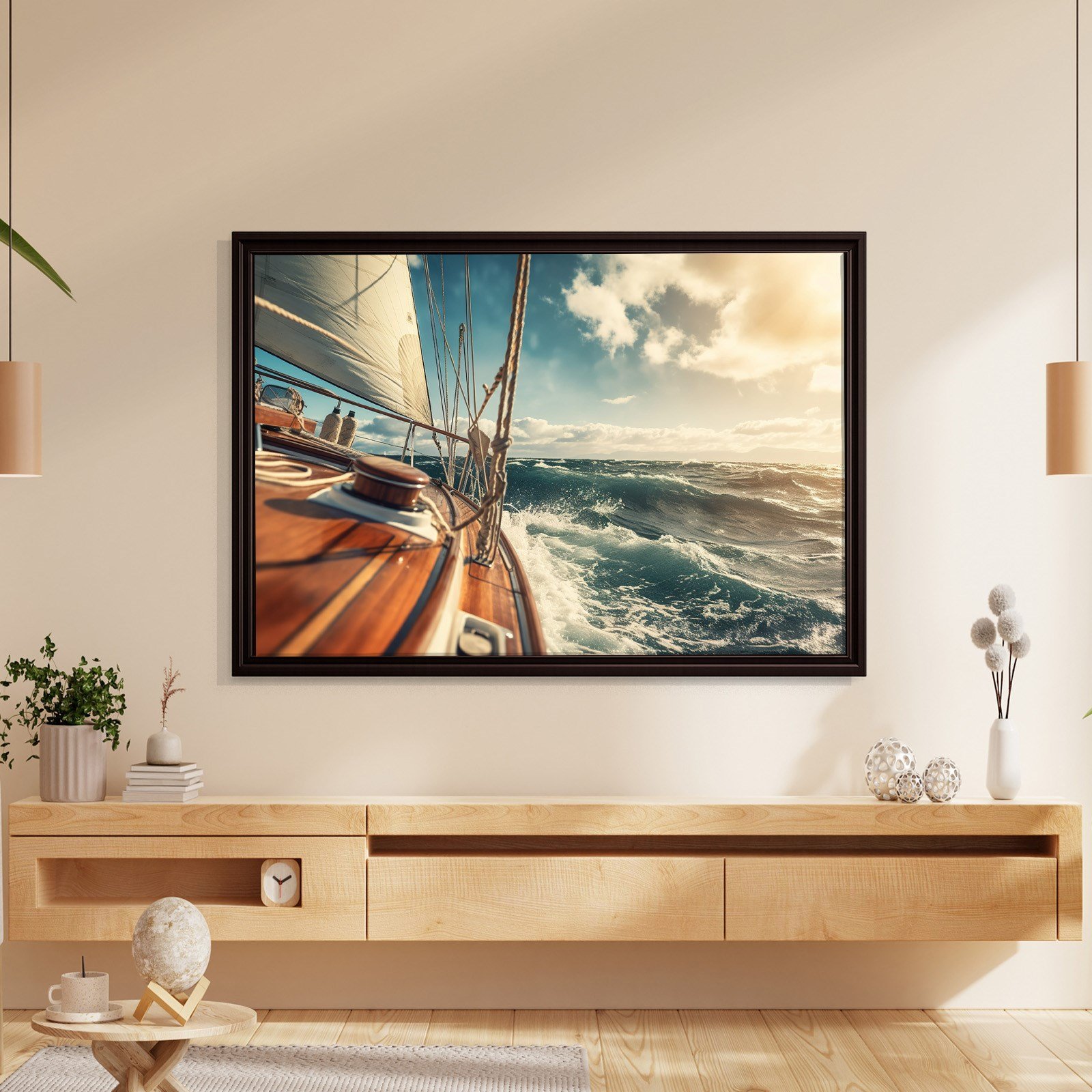 Deniz Manzarası Yelkenli Tekne Canvas Duvar Tablosu – Deniz Temalı Dekoratif Tablo
