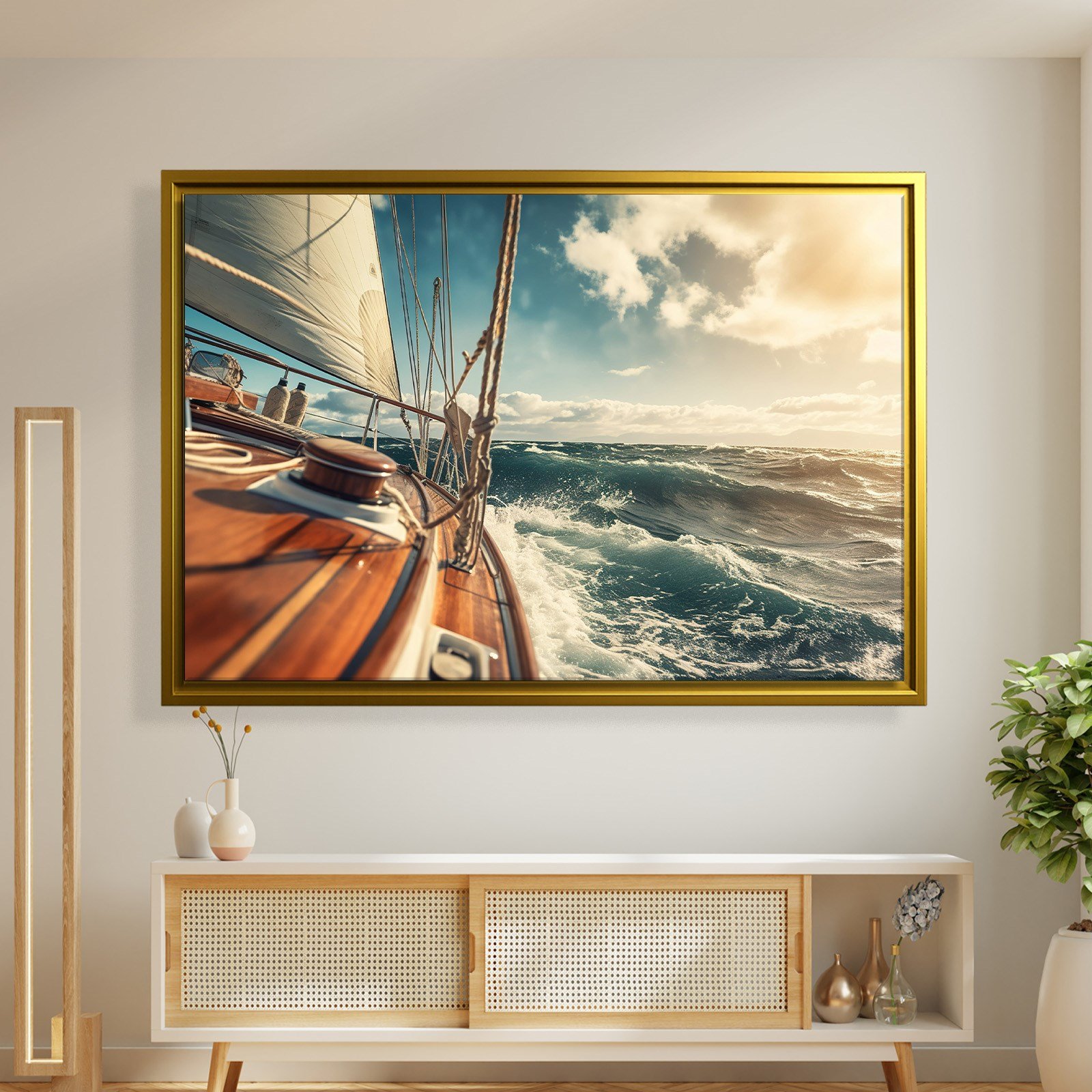 Deniz Manzarası Yelkenli Tekne Canvas Duvar Tablosu – Deniz Temalı Dekoratif Tablo