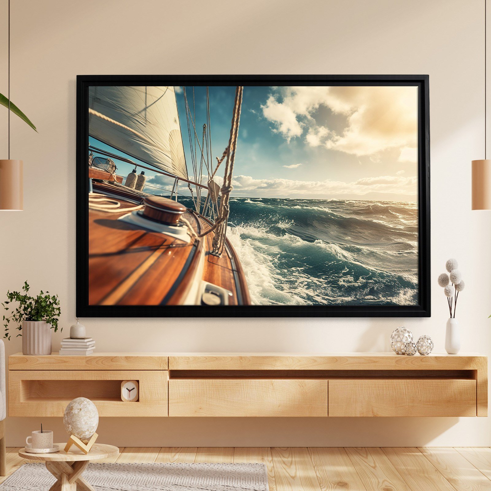 Deniz Manzarası Yelkenli Tekne Canvas Duvar Tablosu – Deniz Temalı Dekoratif Tablo