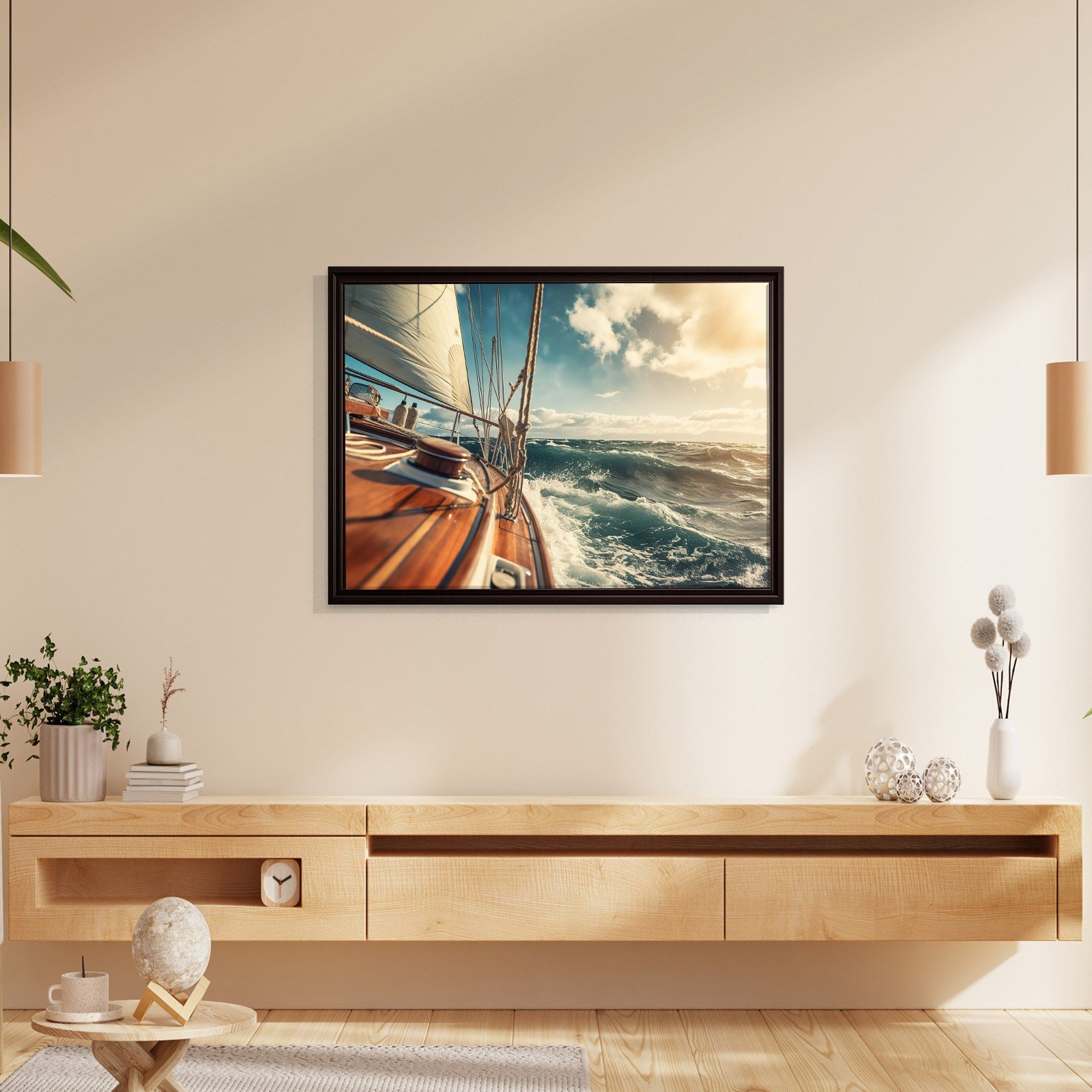 Deniz Manzarası Yelkenli Tekne Canvas Duvar Tablosu – Deniz Temalı Dekoratif Tablo