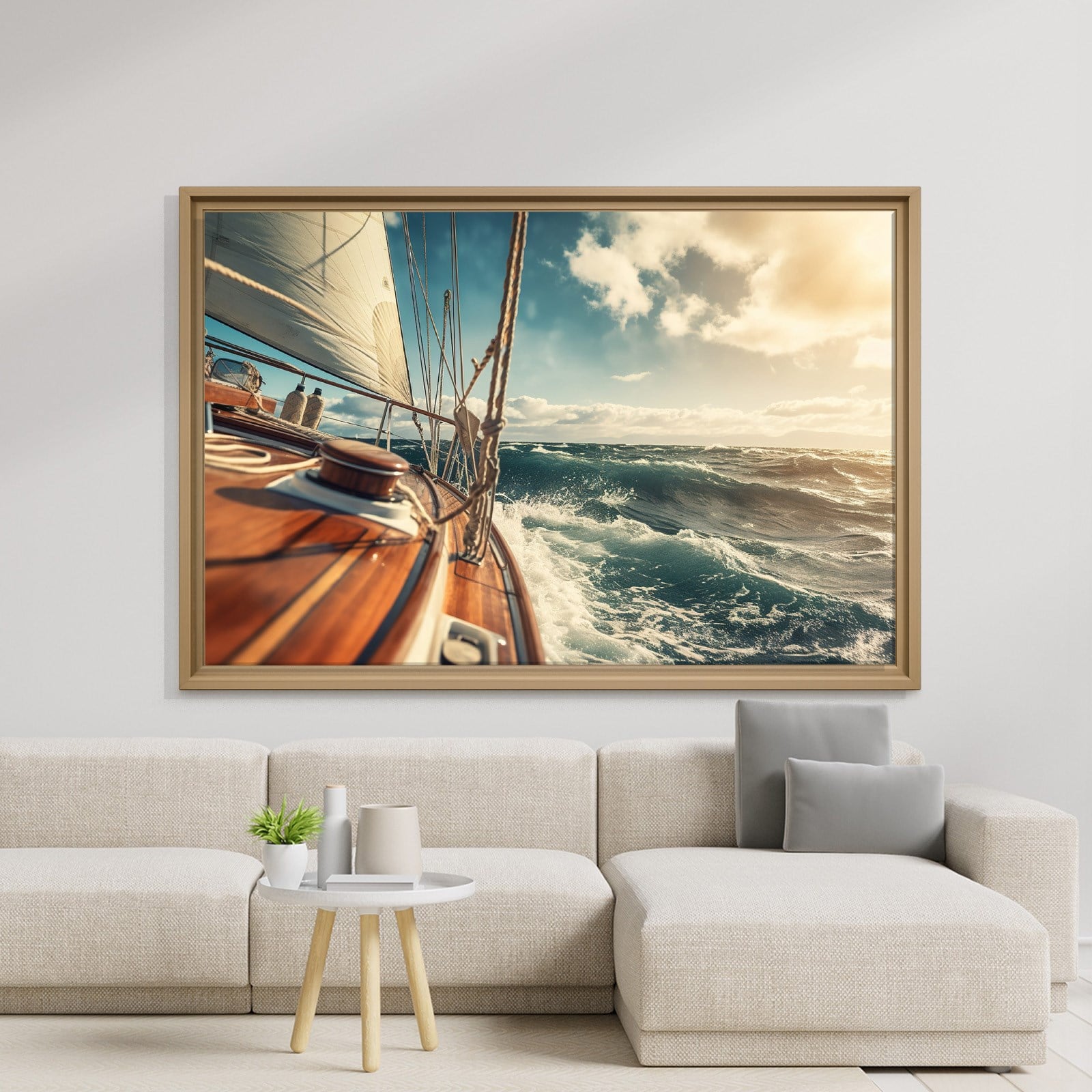 Deniz Manzarası Yelkenli Tekne Canvas Duvar Tablosu – Deniz Temalı Dekoratif Tablo