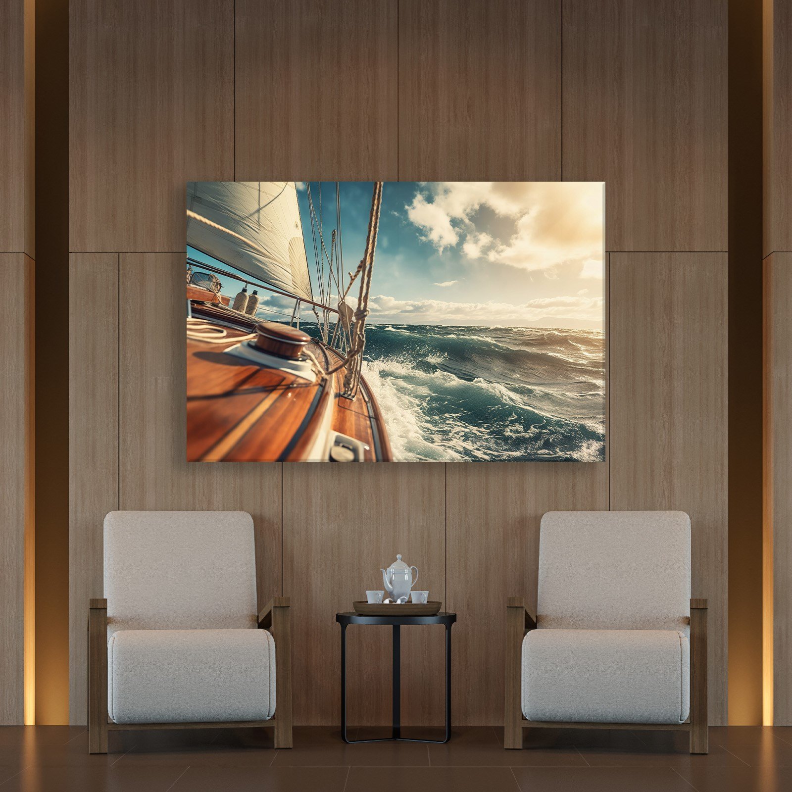 Deniz Manzarası Yelkenli Tekne Canvas Duvar Tablosu – Deniz Temalı Dekoratif Tablo