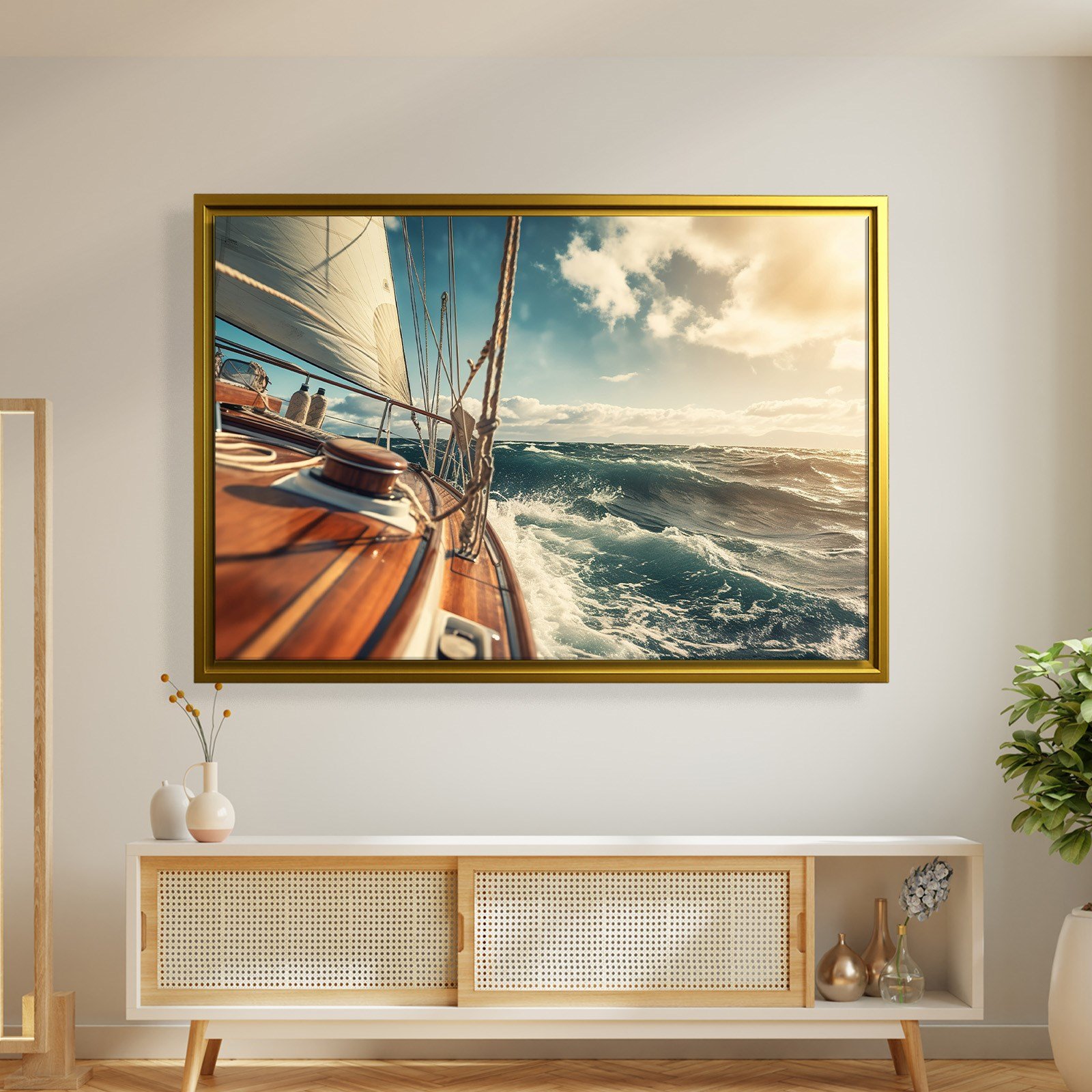 Deniz Manzarası Yelkenli Tekne Canvas Duvar Tablosu – Deniz Temalı Dekoratif Tablo