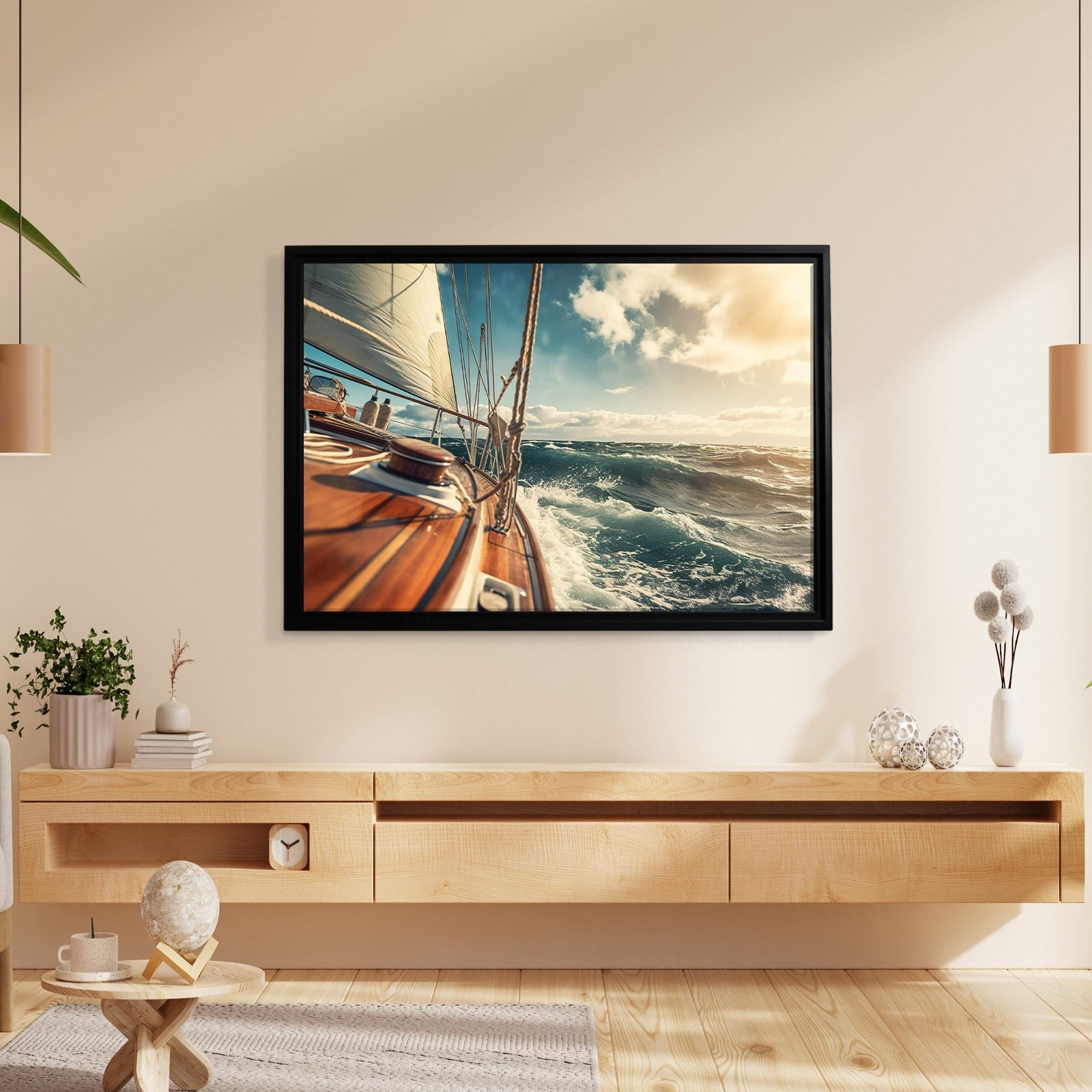 Deniz Manzarası Yelkenli Tekne Canvas Duvar Tablosu – Deniz Temalı Dekoratif Tablo