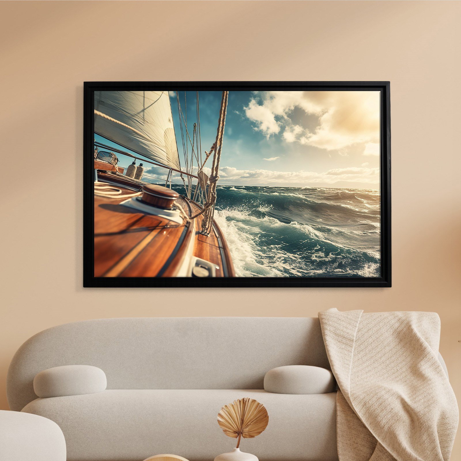 Deniz Manzarası Yelkenli Tekne Canvas Duvar Tablosu – Deniz Temalı Dekoratif Tablo