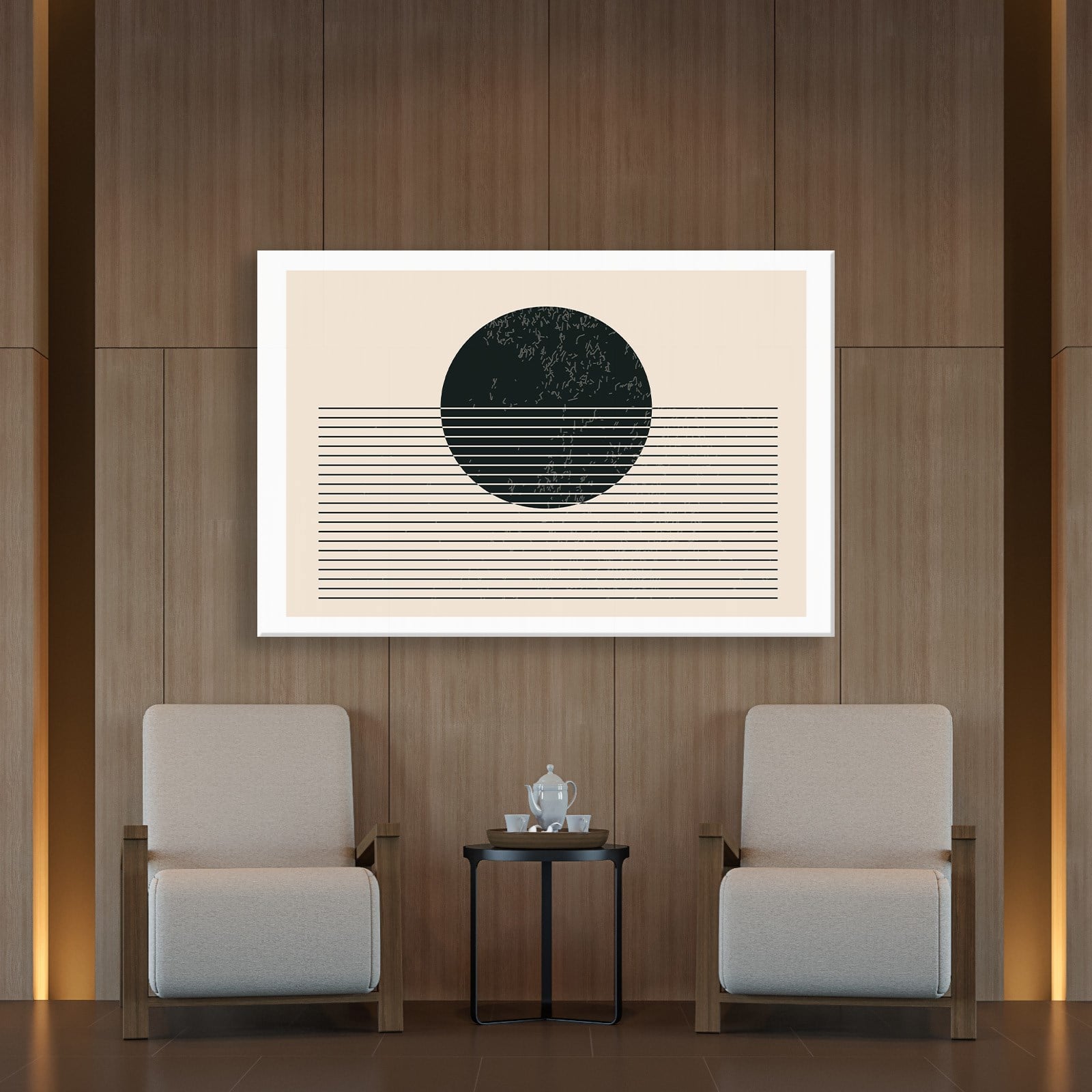 essiz Ufuk – Minimalist Siyah Güneş Soyut Kanvas Tablo
