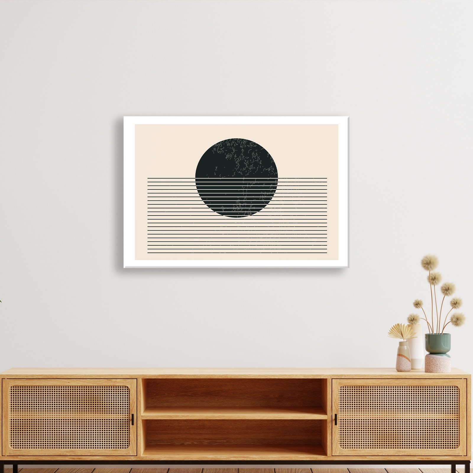 essiz Ufuk – Minimalist Siyah Güneş Soyut Kanvas Tablo