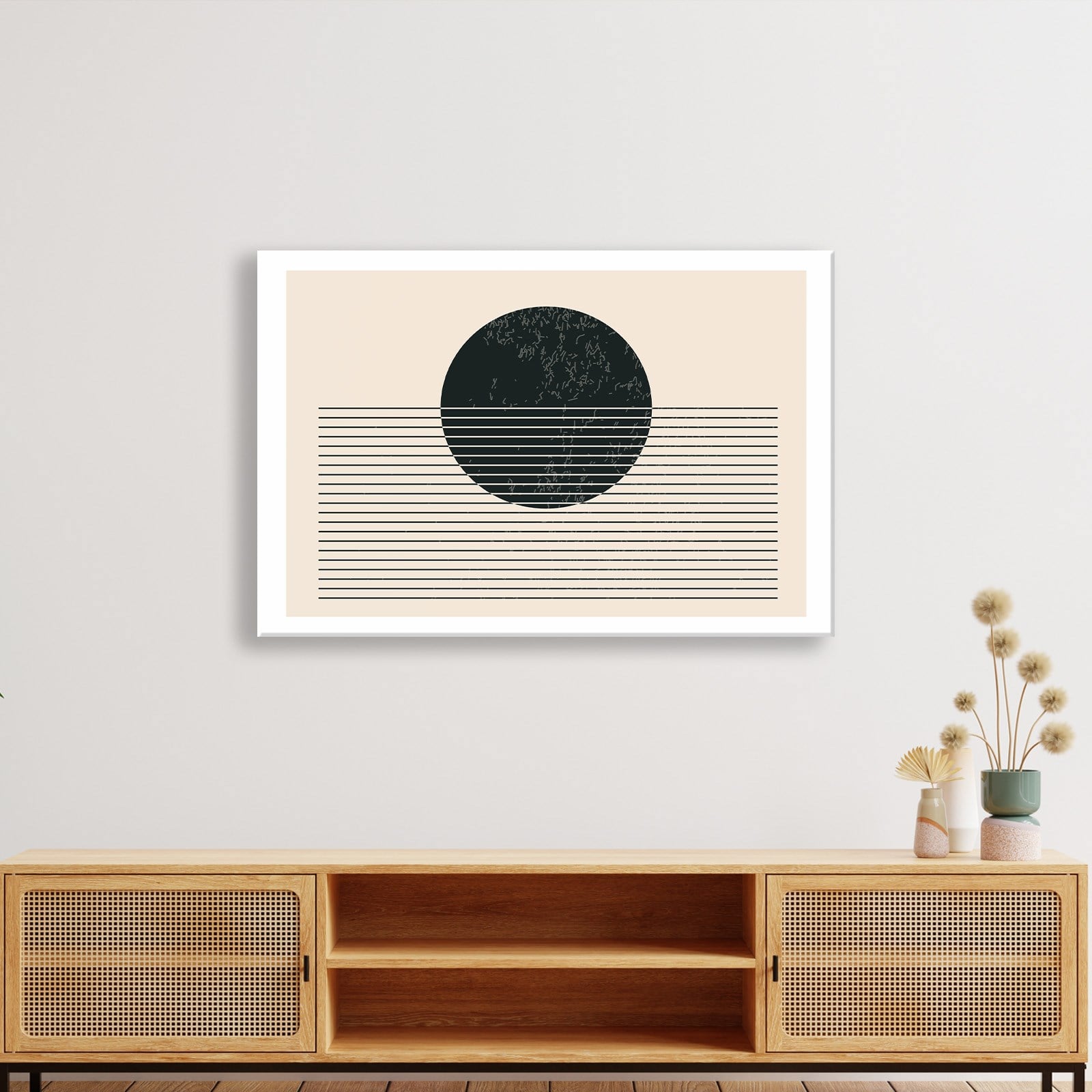 essiz Ufuk – Minimalist Siyah Güneş Soyut Kanvas Tablo