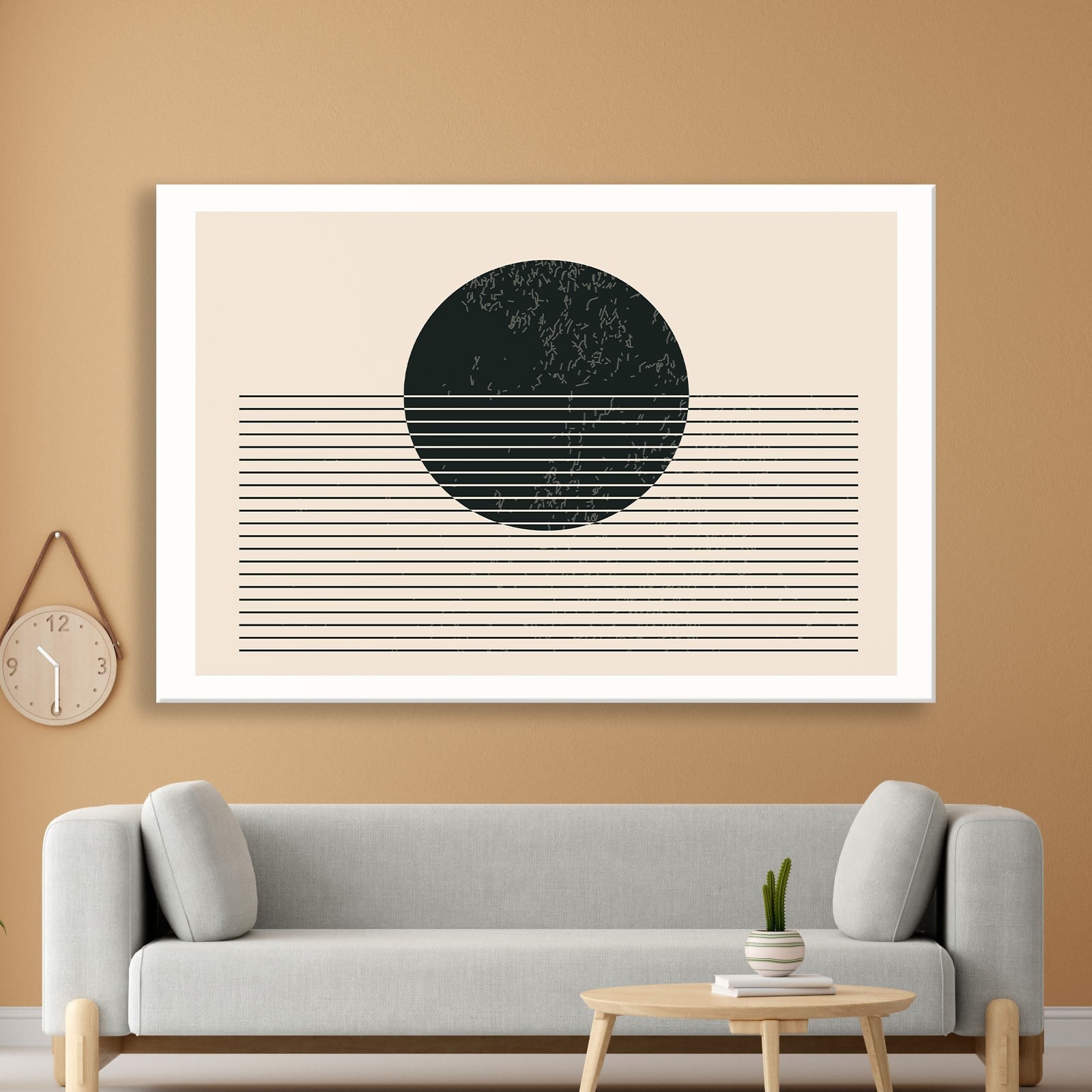 essiz Ufuk – Minimalist Siyah Güneş Soyut Kanvas Tablo