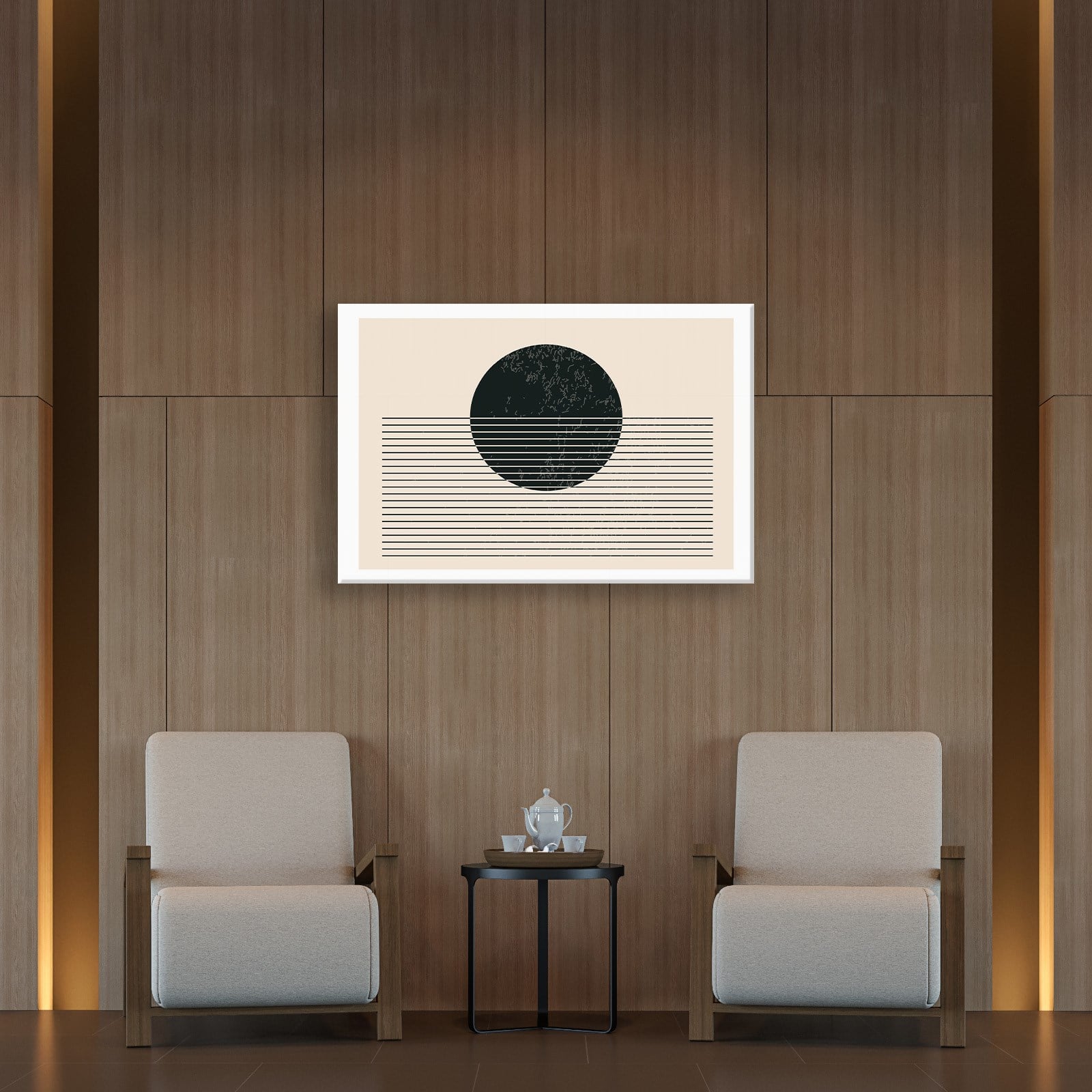 essiz Ufuk – Minimalist Siyah Güneş Soyut Kanvas Tablo